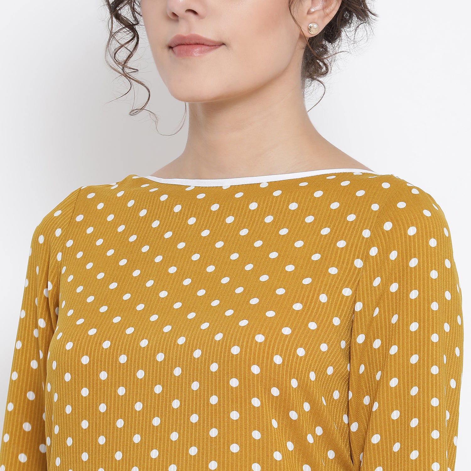 Yellow And White Polka Dot Tunic for Women -4