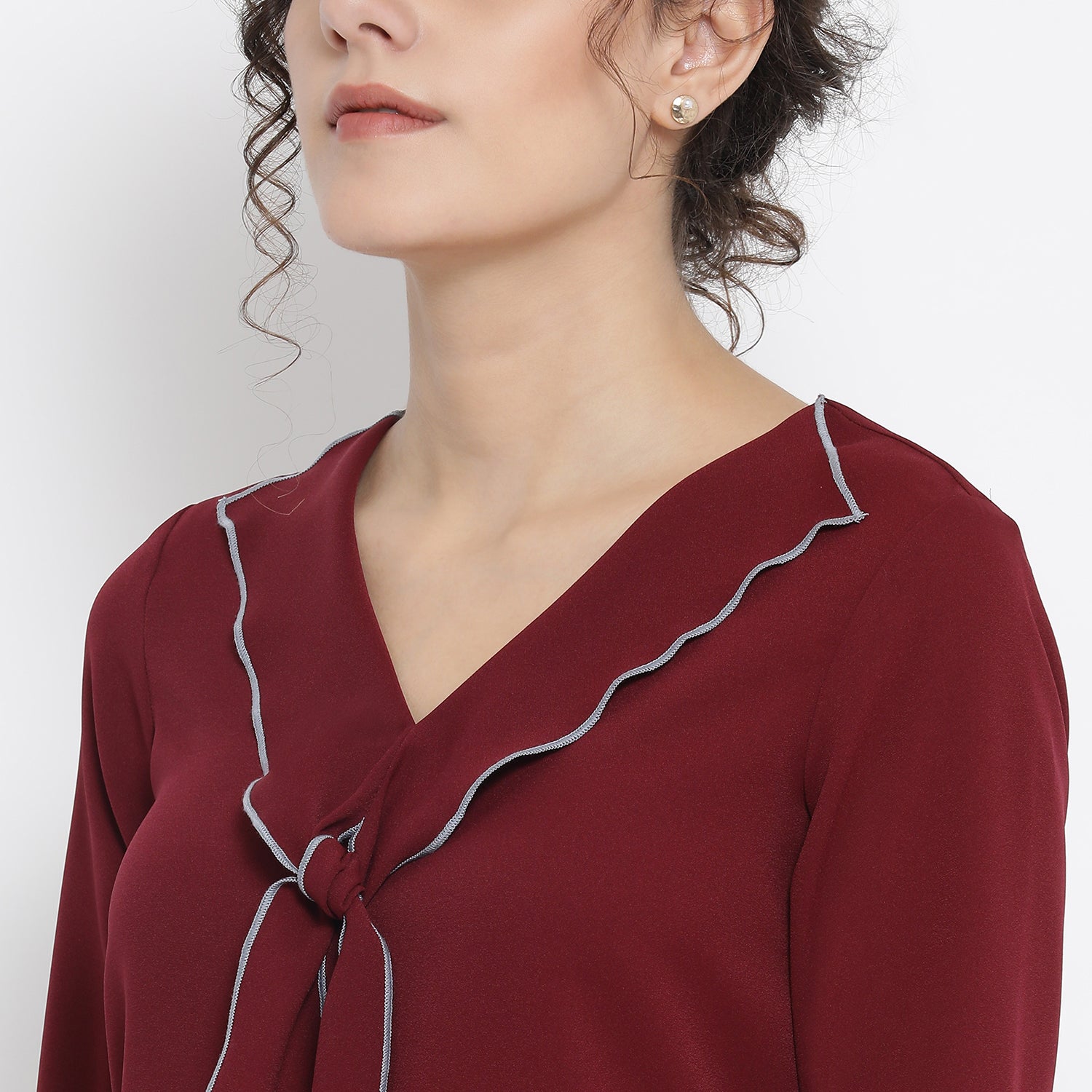 Maroon Georgette Drape Neck Top for Women Office Wear-4