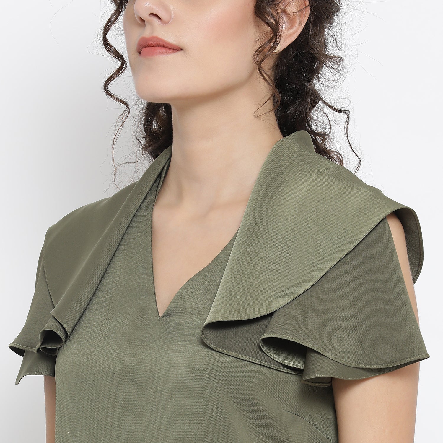 Olive Green Drape Sleeve Dresses for Women-5