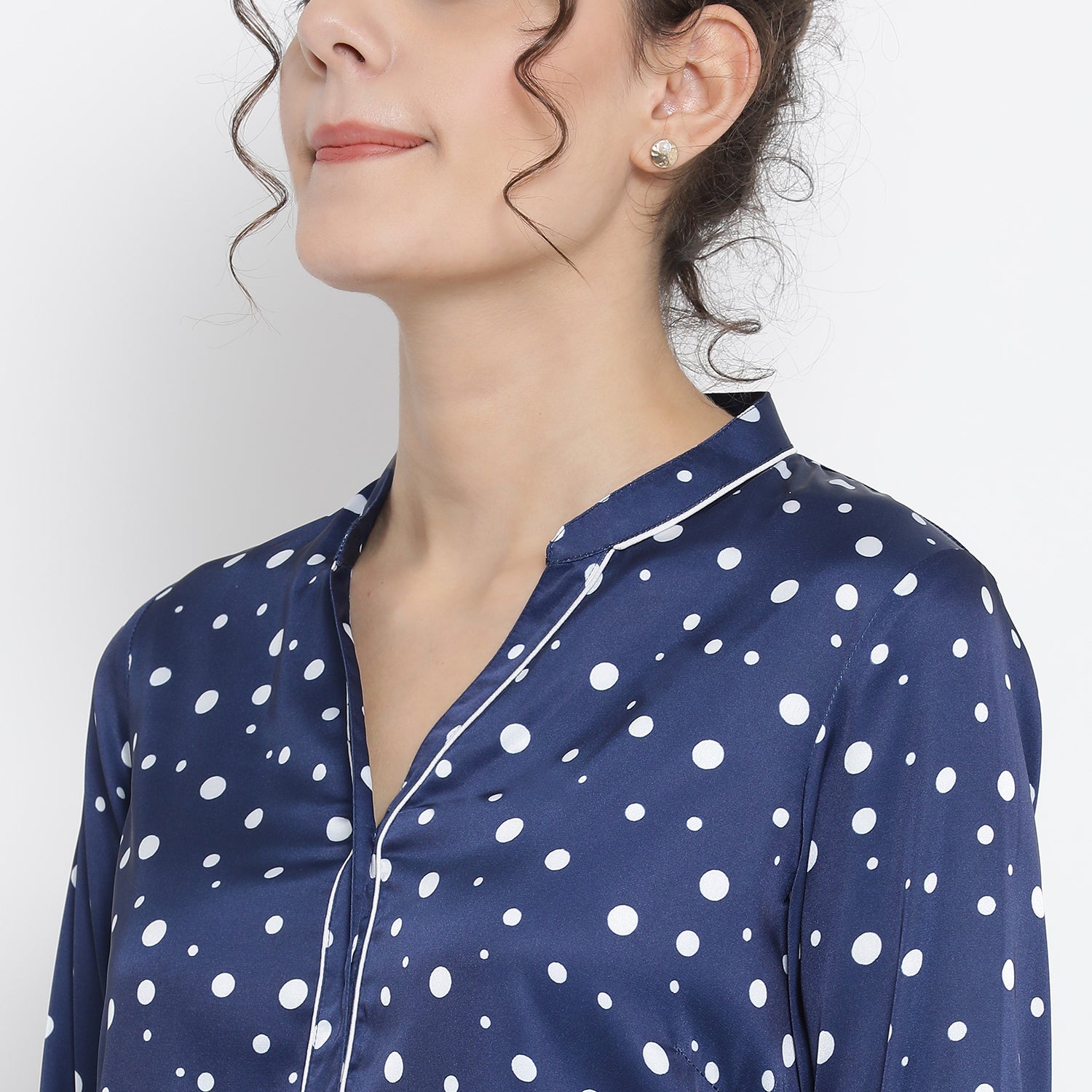 Buy Blue White Silk Polka Top for Women-5