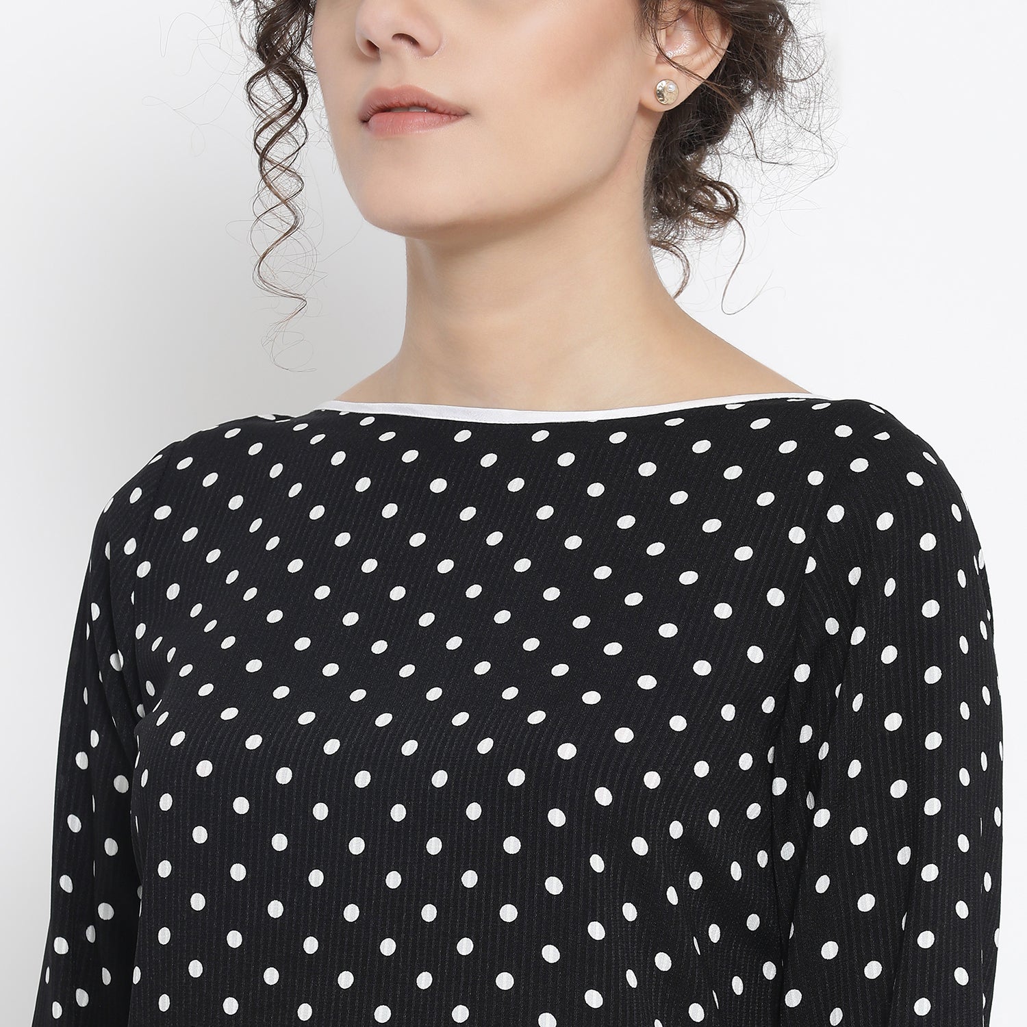 Black And White Polka Dot Tunic for Women-4