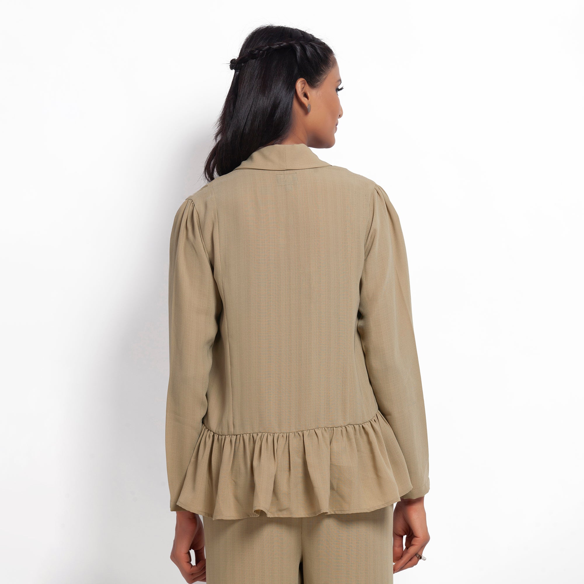 Beige Jacket with Gathers for Women-2