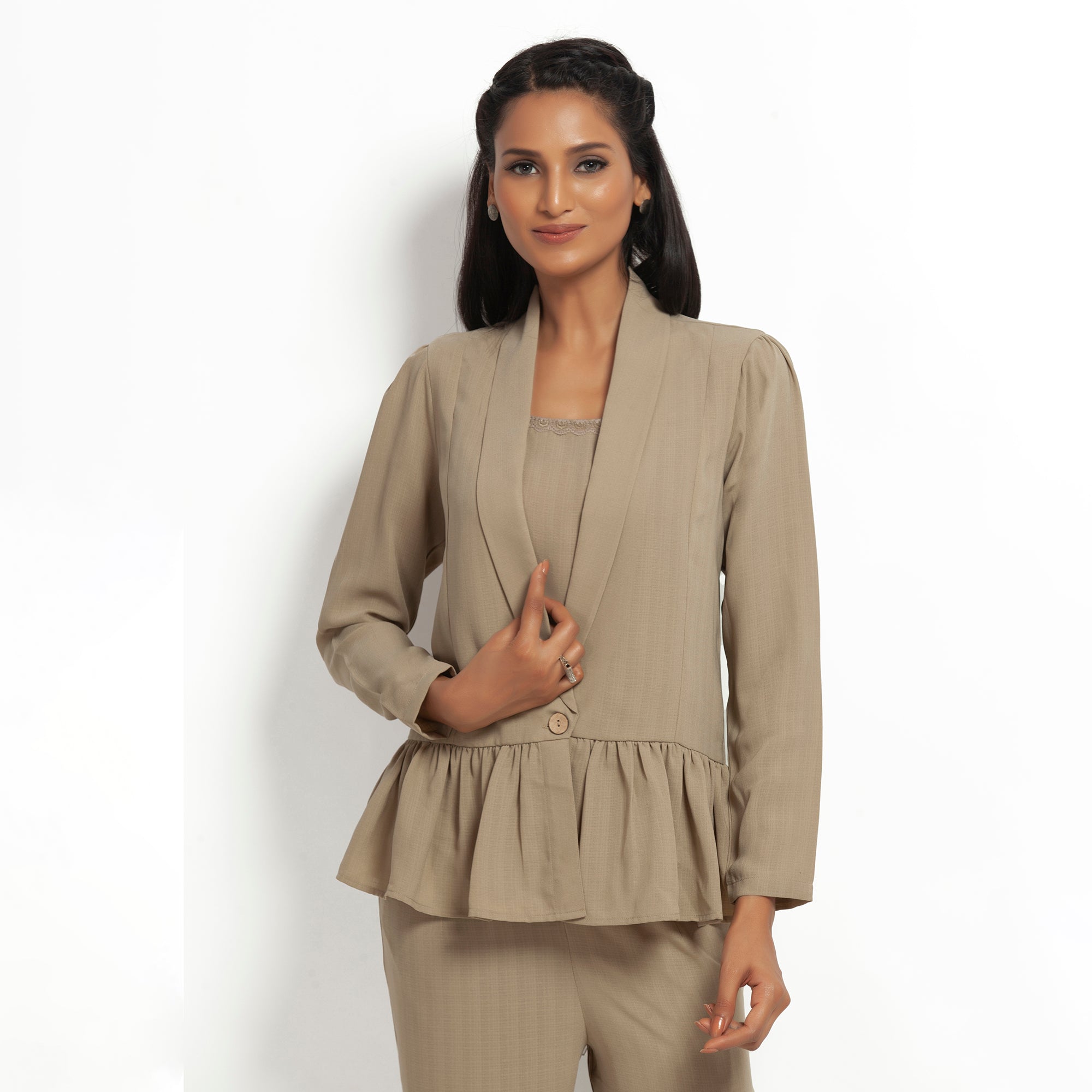 Beige Jacket with Gathers for Women