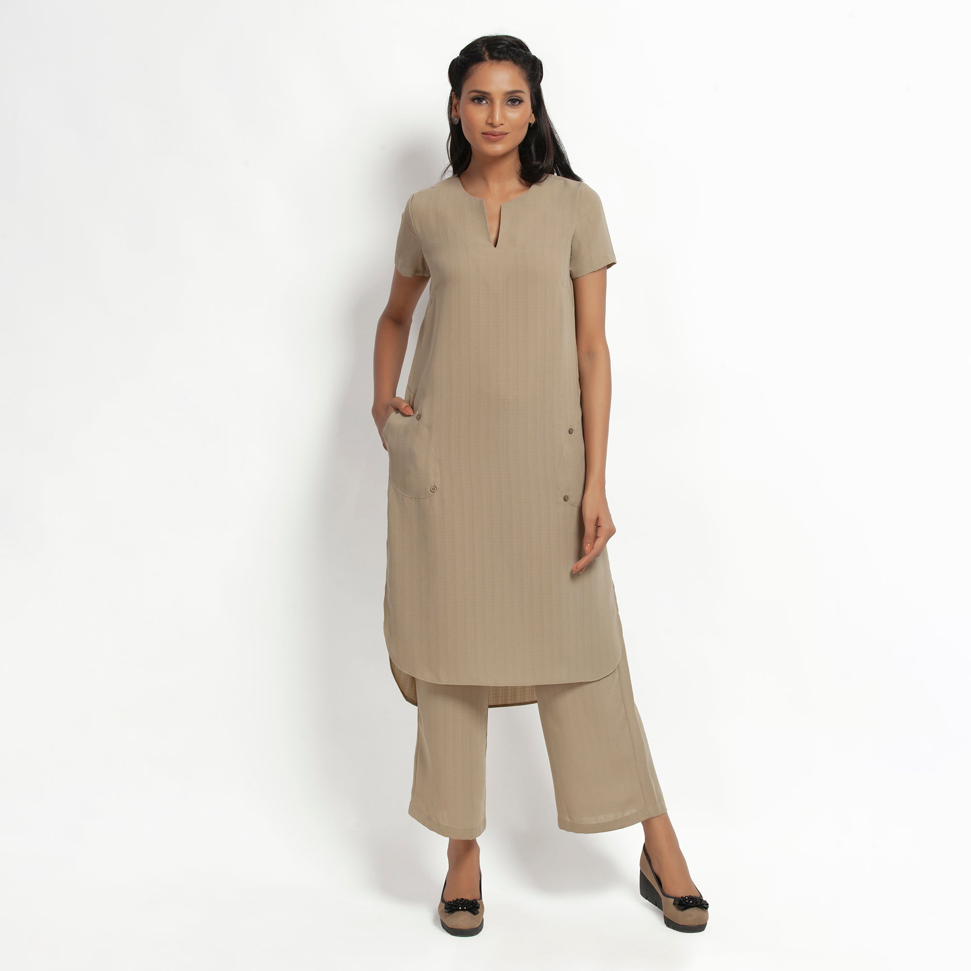 Beige Kurta With Pocket