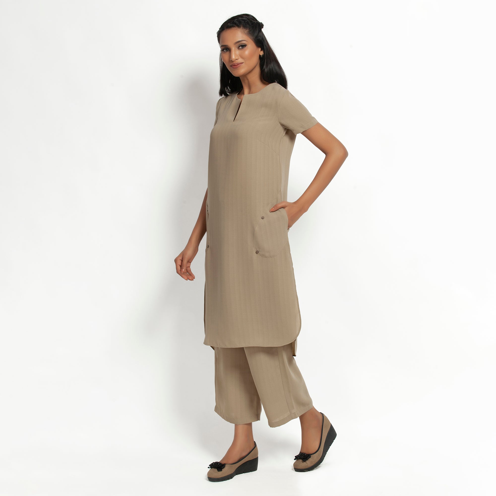 Beige Kurta With Pocket