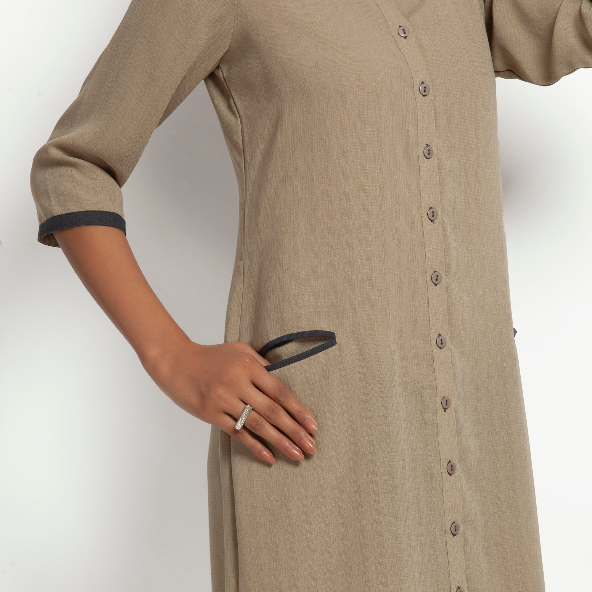 Beige Straight Tunic Jacket for Women-4