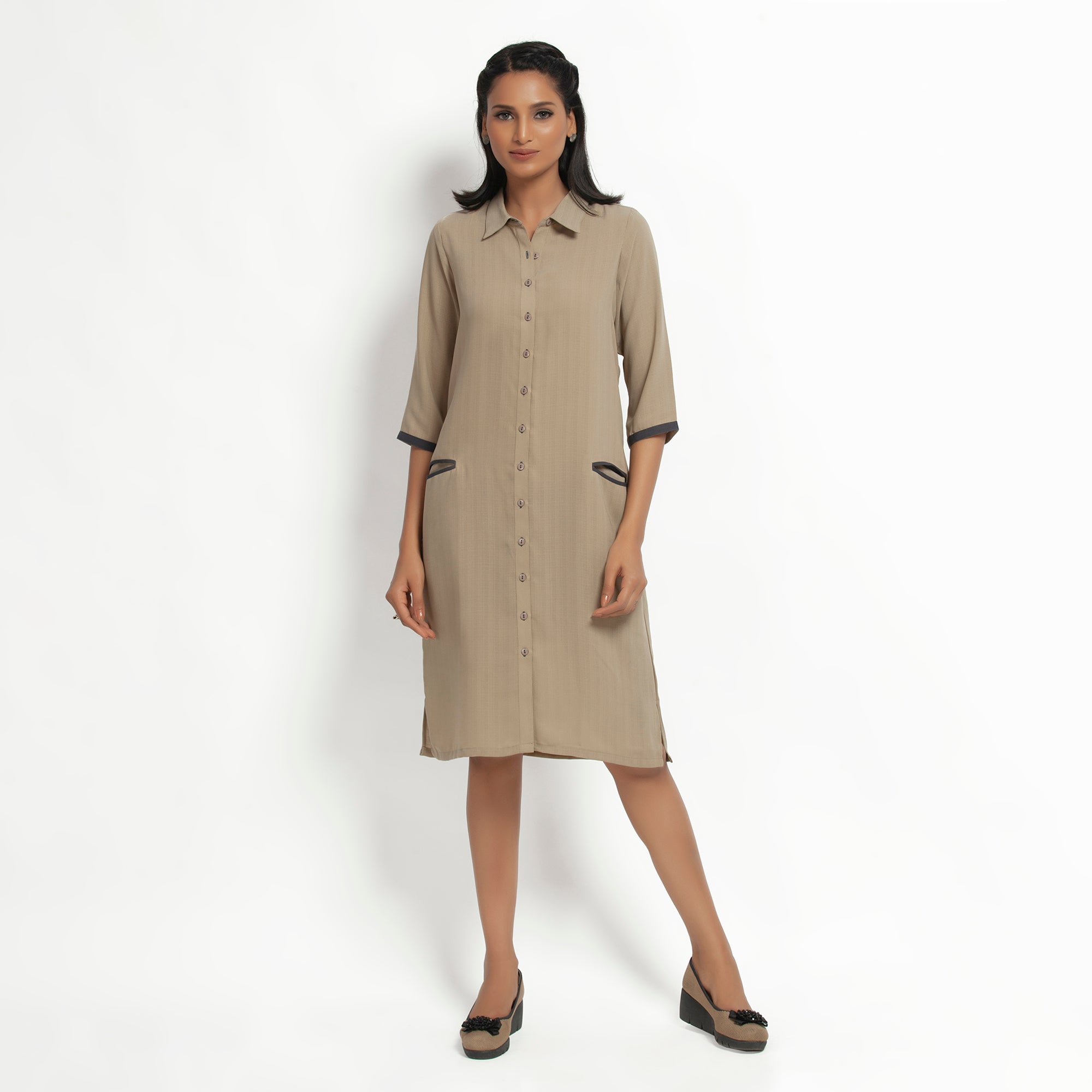 Beige Straight Tunic Jacket for Women-3