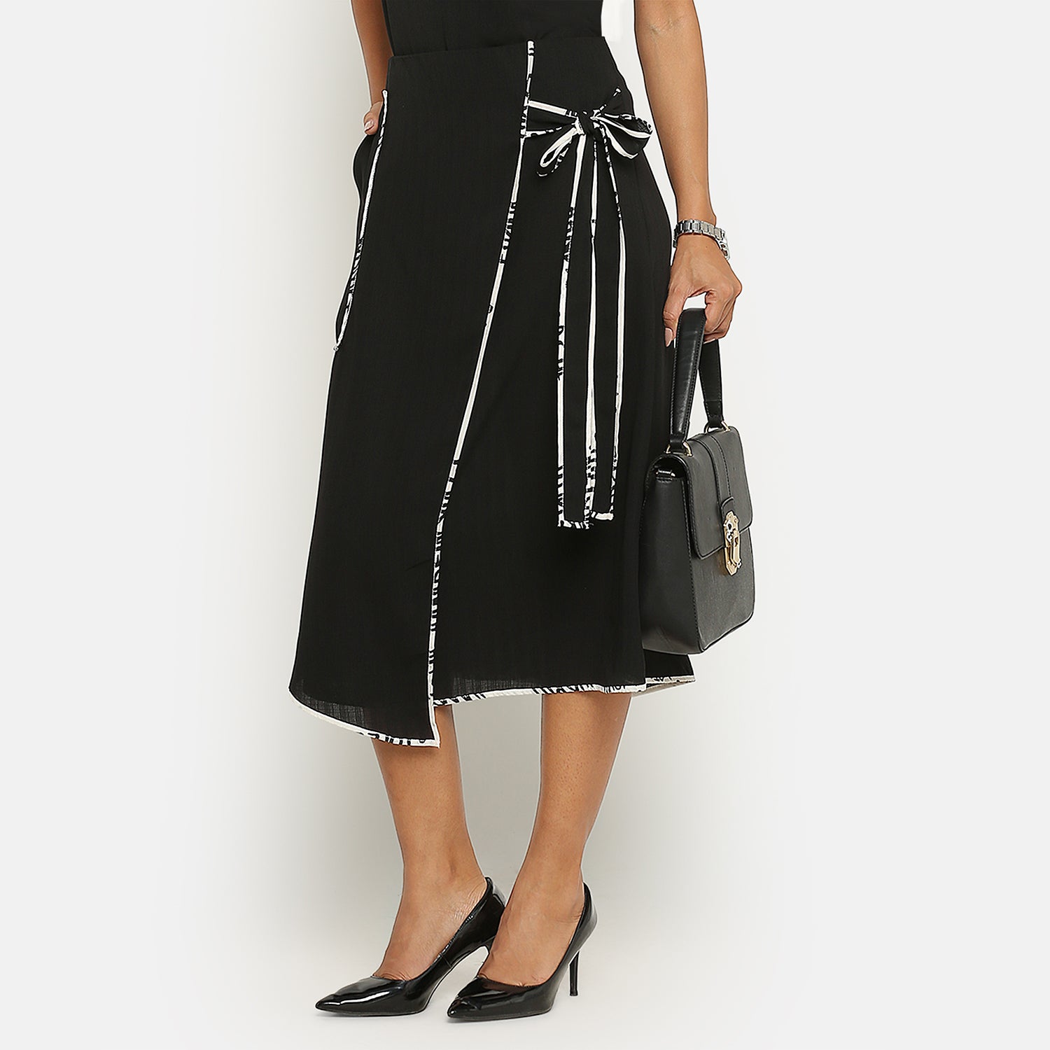 Black Asymmetrical Skirt With Contrast Piping, frocks for women
indian designer skirts