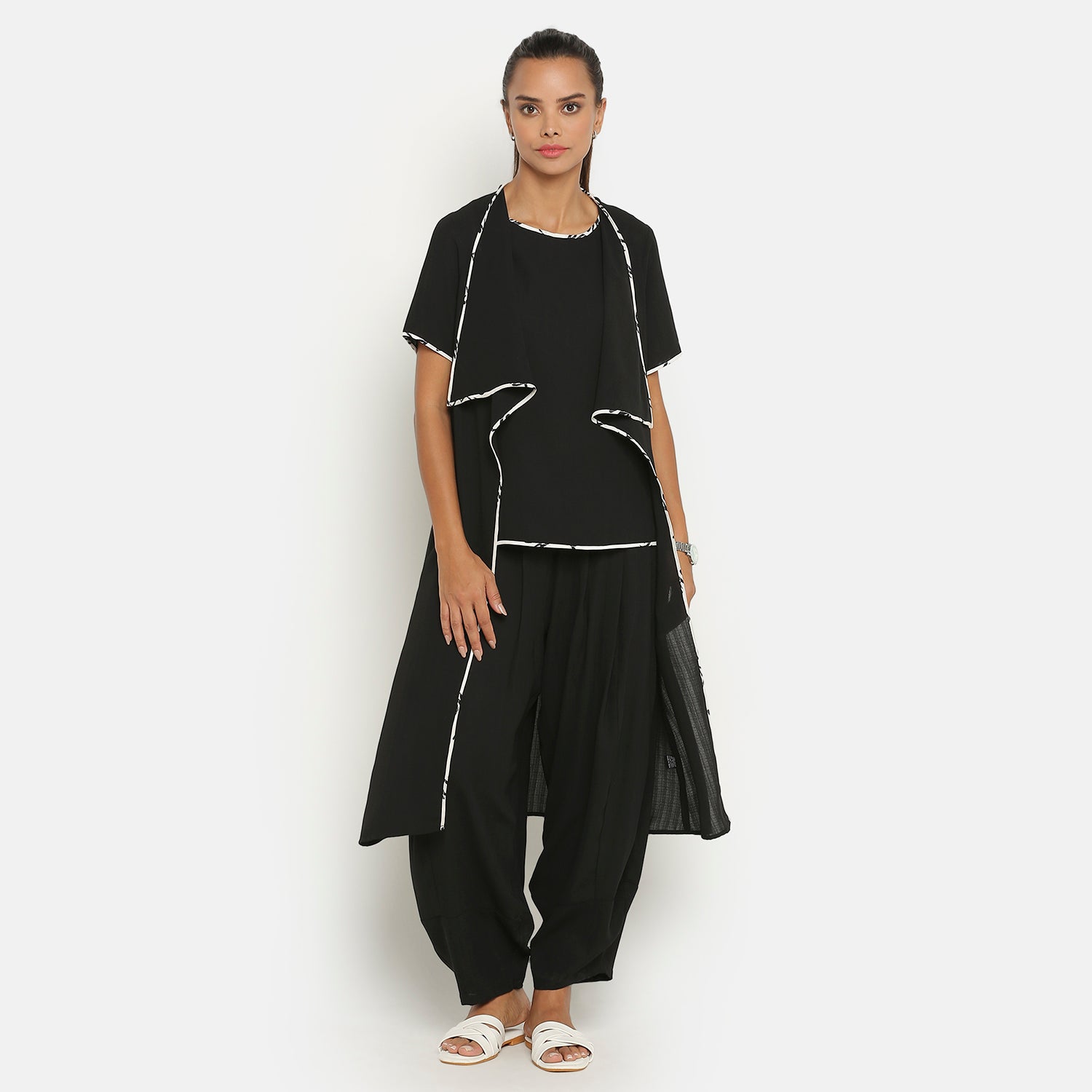 Black Jacket with Asymmetric Neck & Pocket for Women