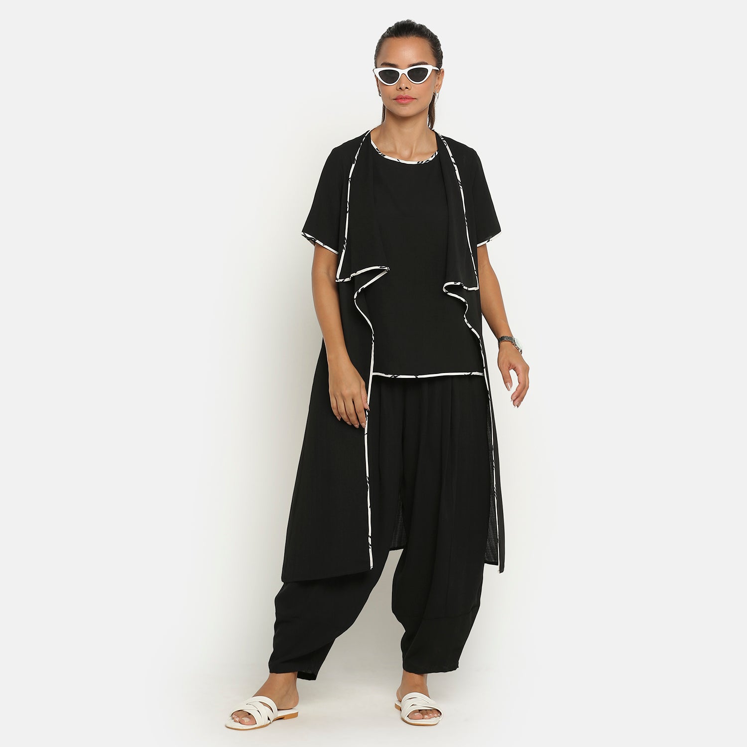 Black Jacket with Asymmetric Neck & Pocket for Women-6