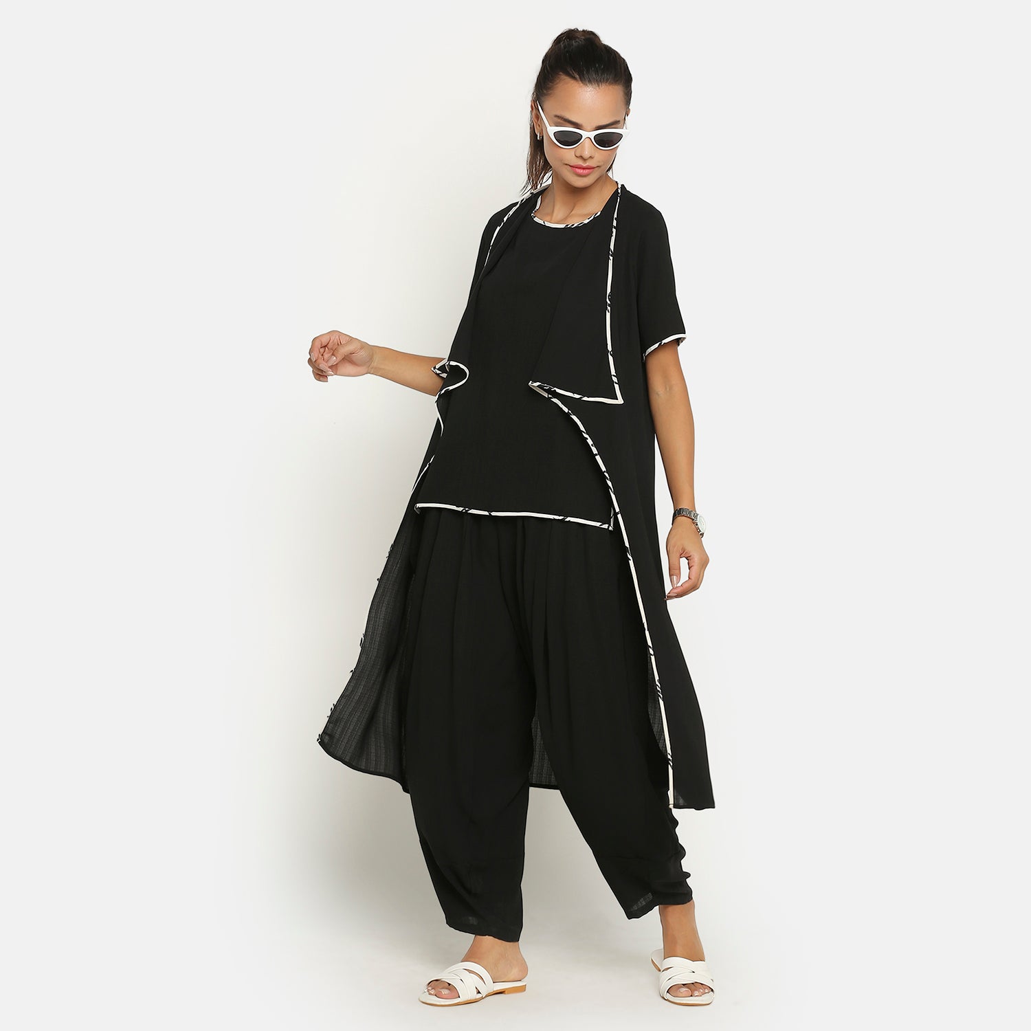 Black Jacket with Asymmetric Neck & Pocket for Women-5