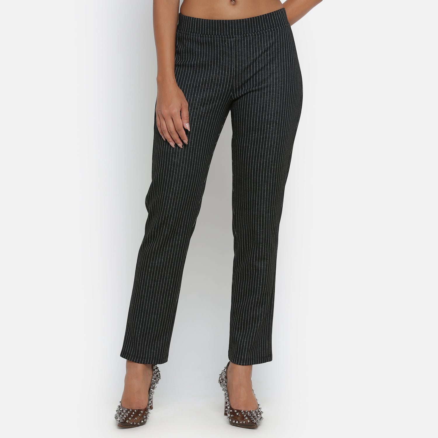 Black Knit Pant With Lines, formal pants
loose pants for women