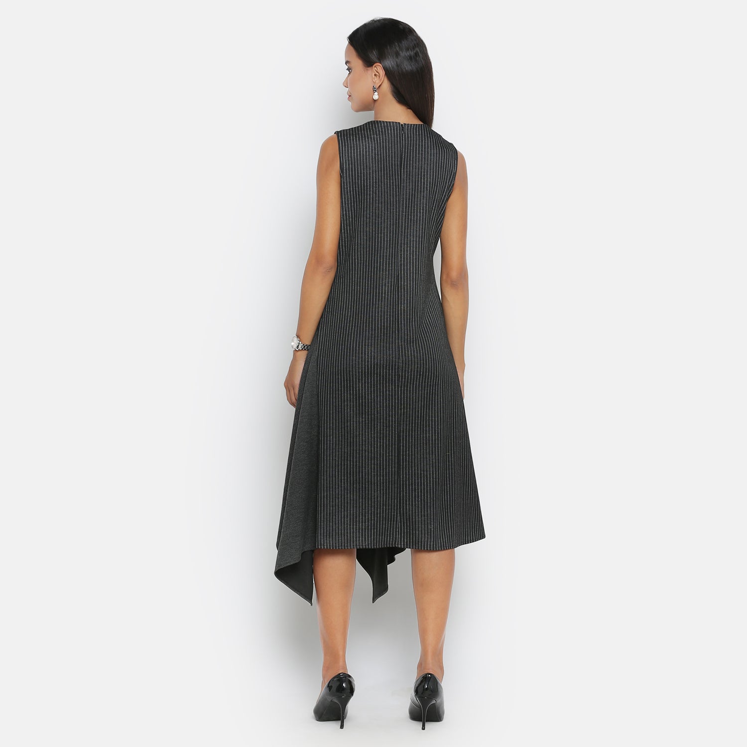 Black Line & Dark Grey Asymmetric Dresses for Women -2