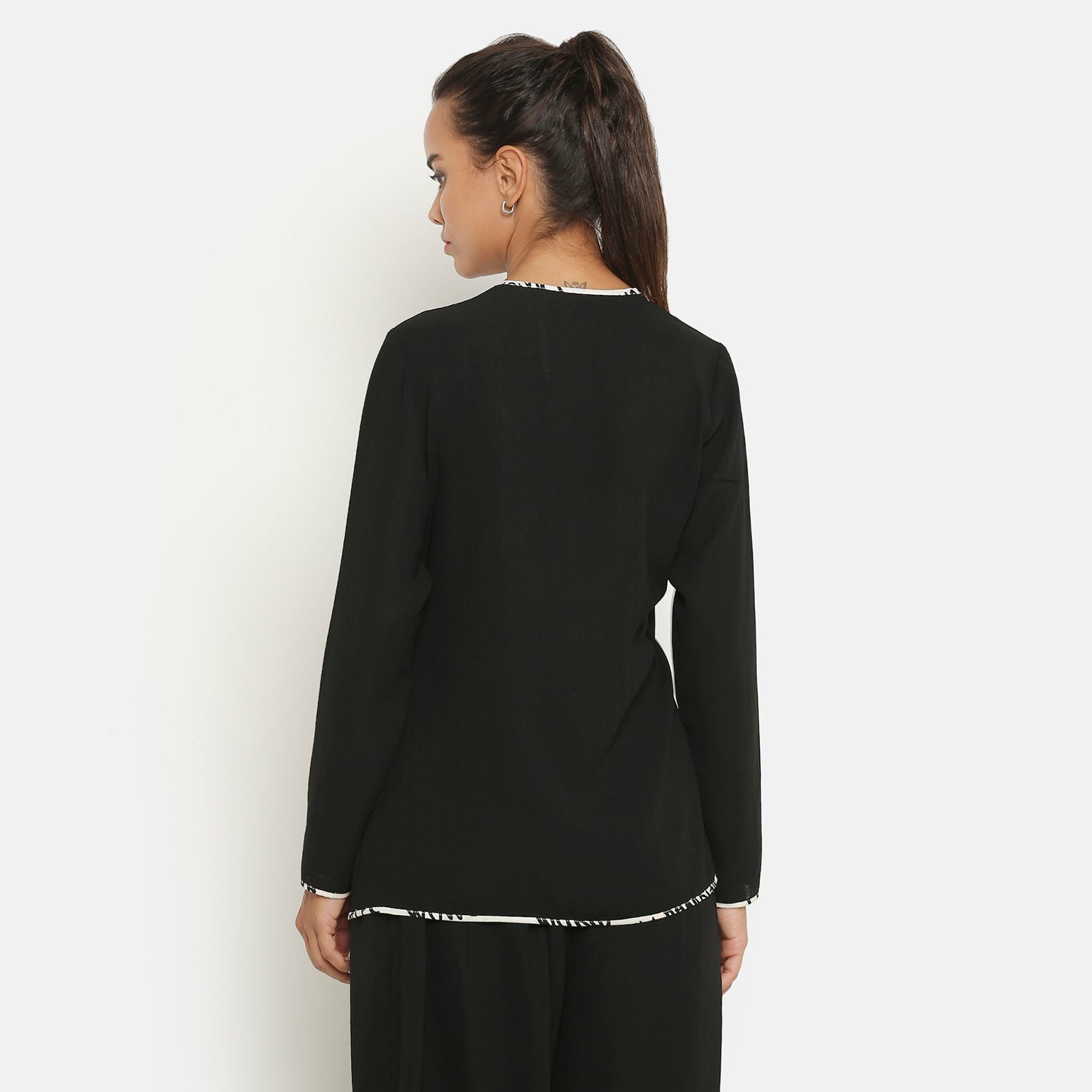 Black Overlap Jacket with Side Knot for Women-1