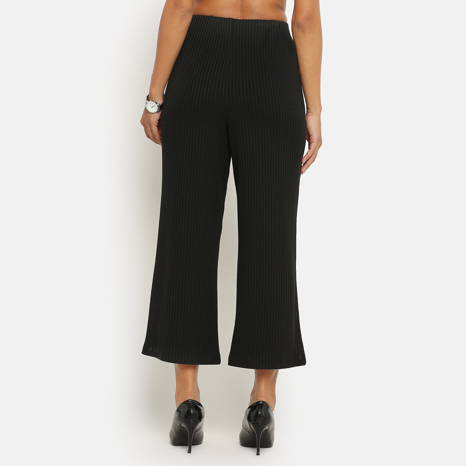 Buy Black Ribbed Plazzo for Women-1