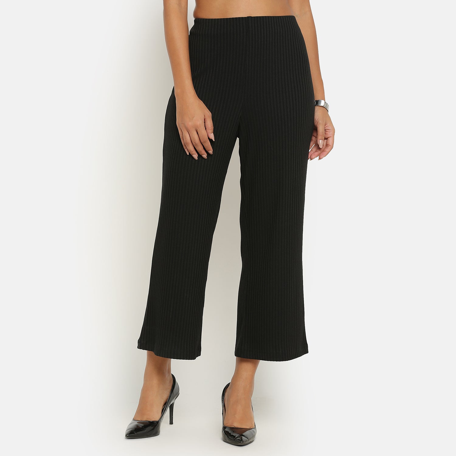 Buy Black Ribbed Plazzo for Women
