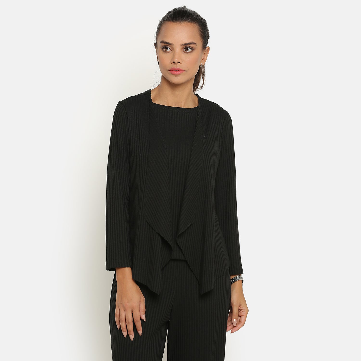 Black Ribbed Short Shrug for Women