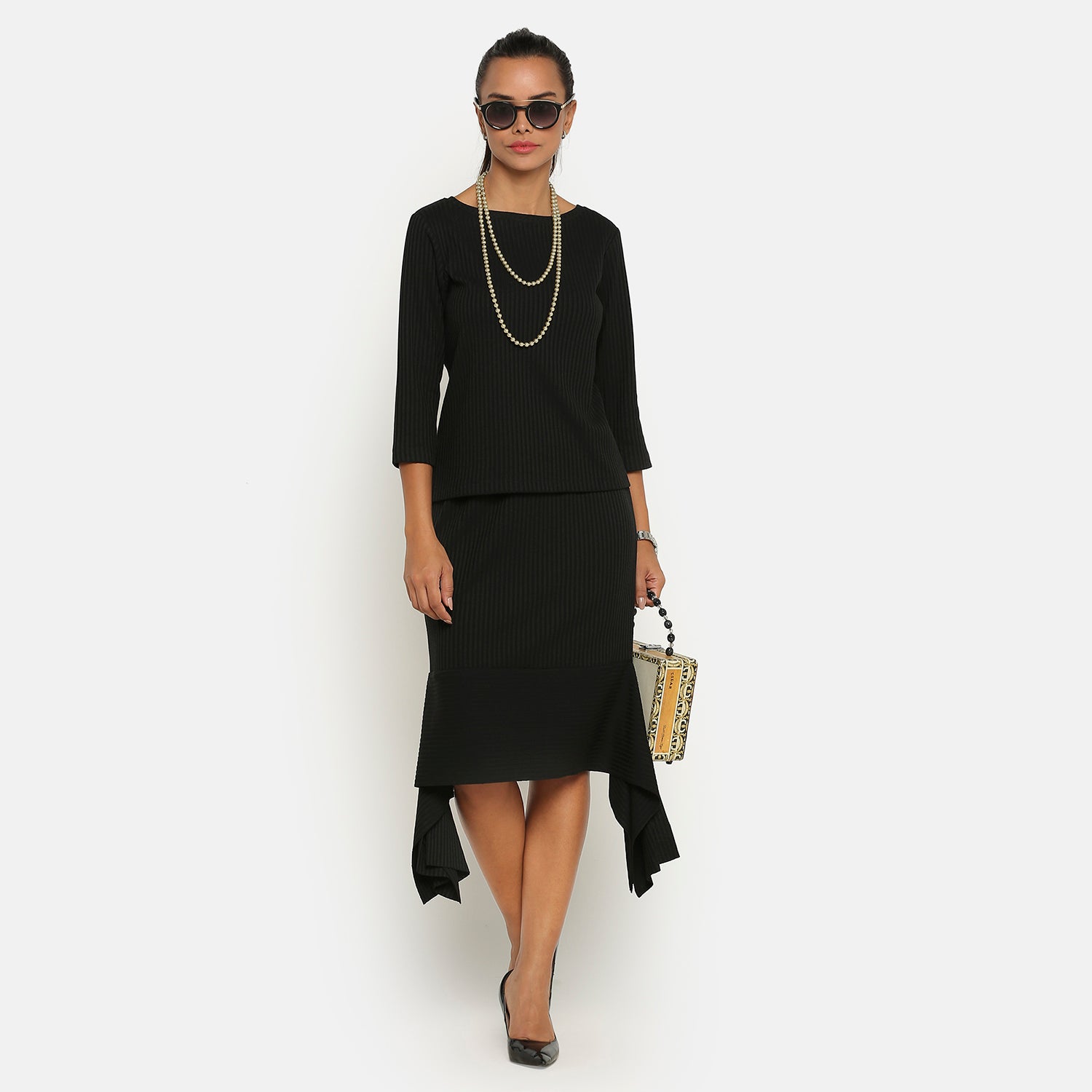 Black Ribbed Skirt, frocks for women
indian designer skirts
