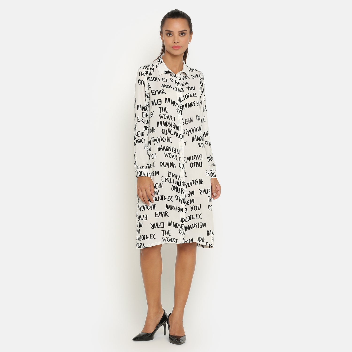 Black & White Printed Tunic, Chic Tunics for Office Wear - Modern Elegance Redefined