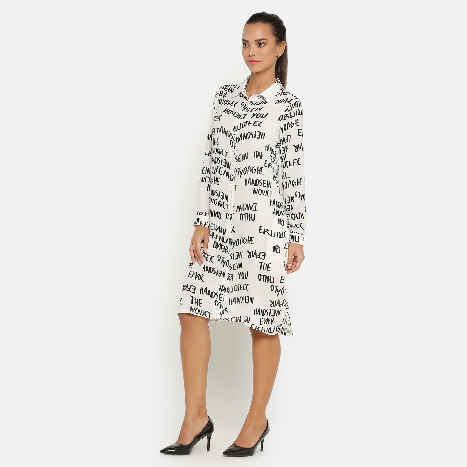 Black & White Printed Tunic, Chic Tunics for Office Wear - Modern Elegance Redefined