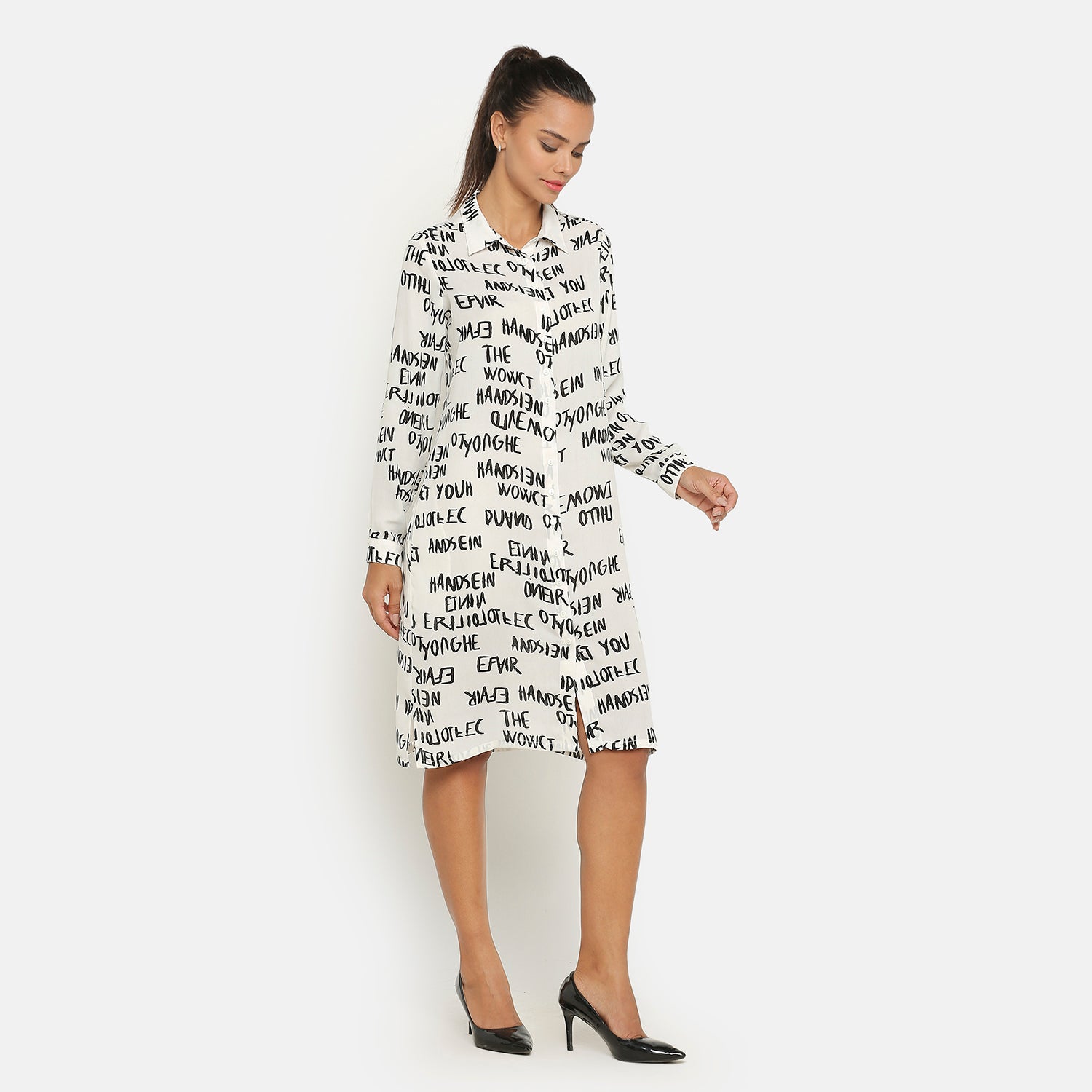 Black & White Printed Tunic, Chic Tunics for Office Wear - Modern Elegance Redefined