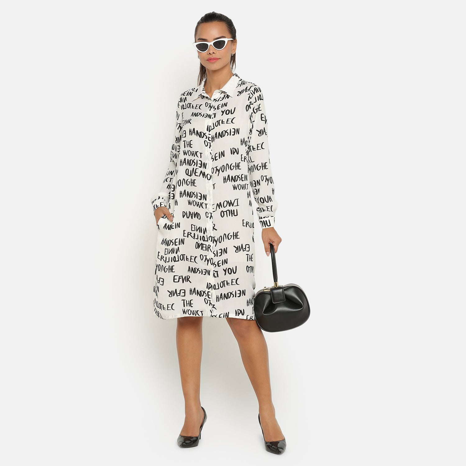 Black & White Printed Tunic, Chic Tunics for Office Wear - Modern Elegance Redefined