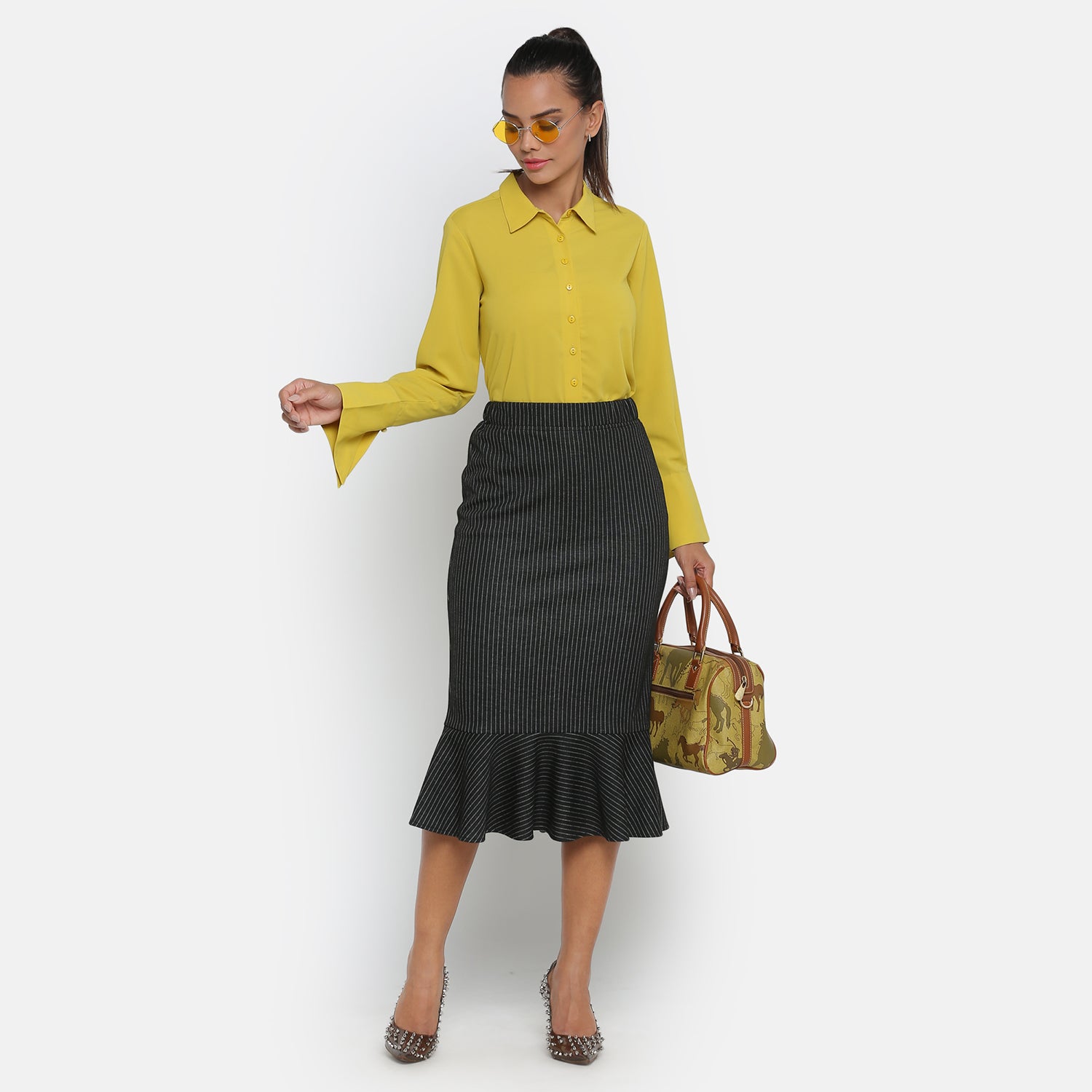 Black and White Line Skirt With Frill, frocks for women
indian designer skirts