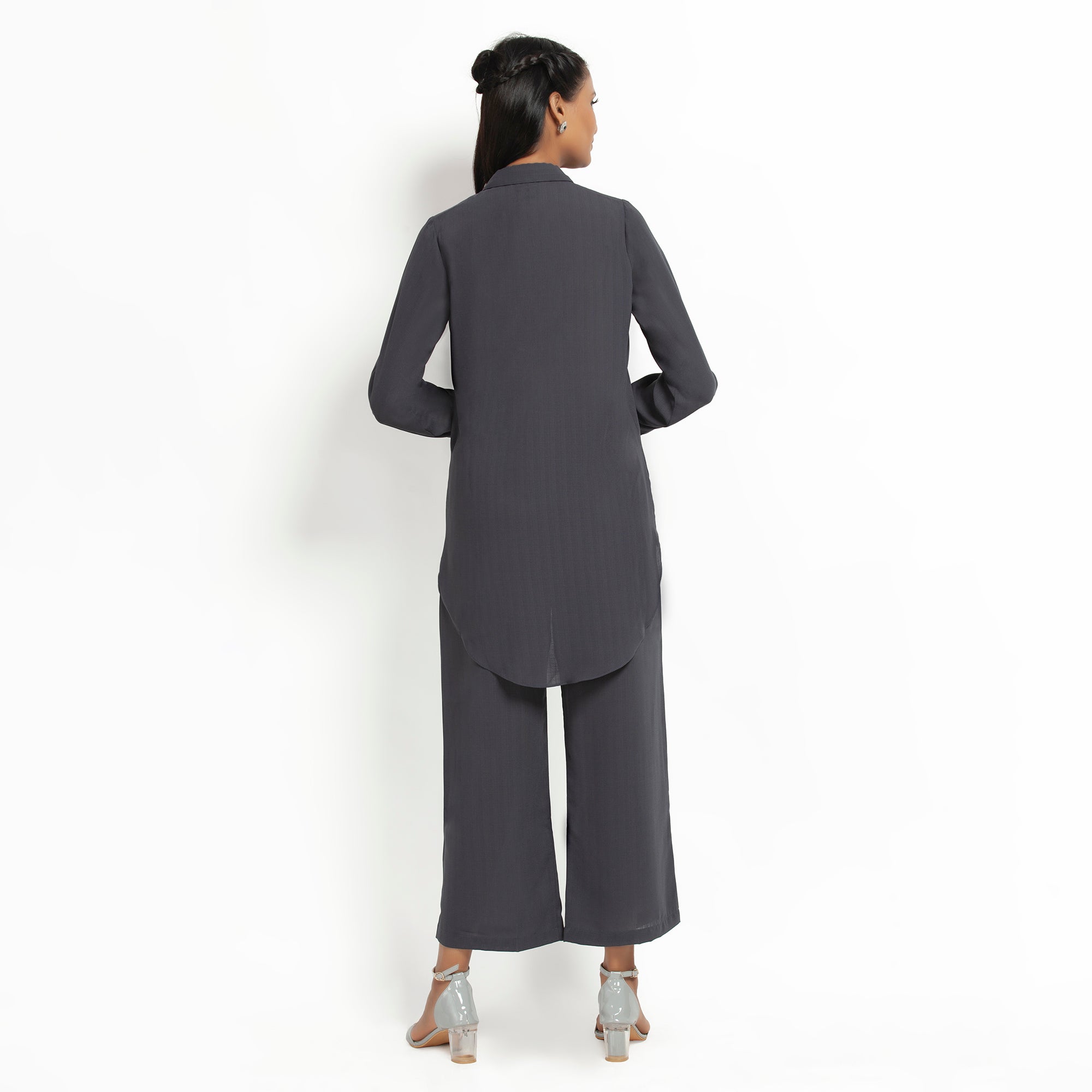 Dark Grey Double Layer Asymmetrical Top for Women-4