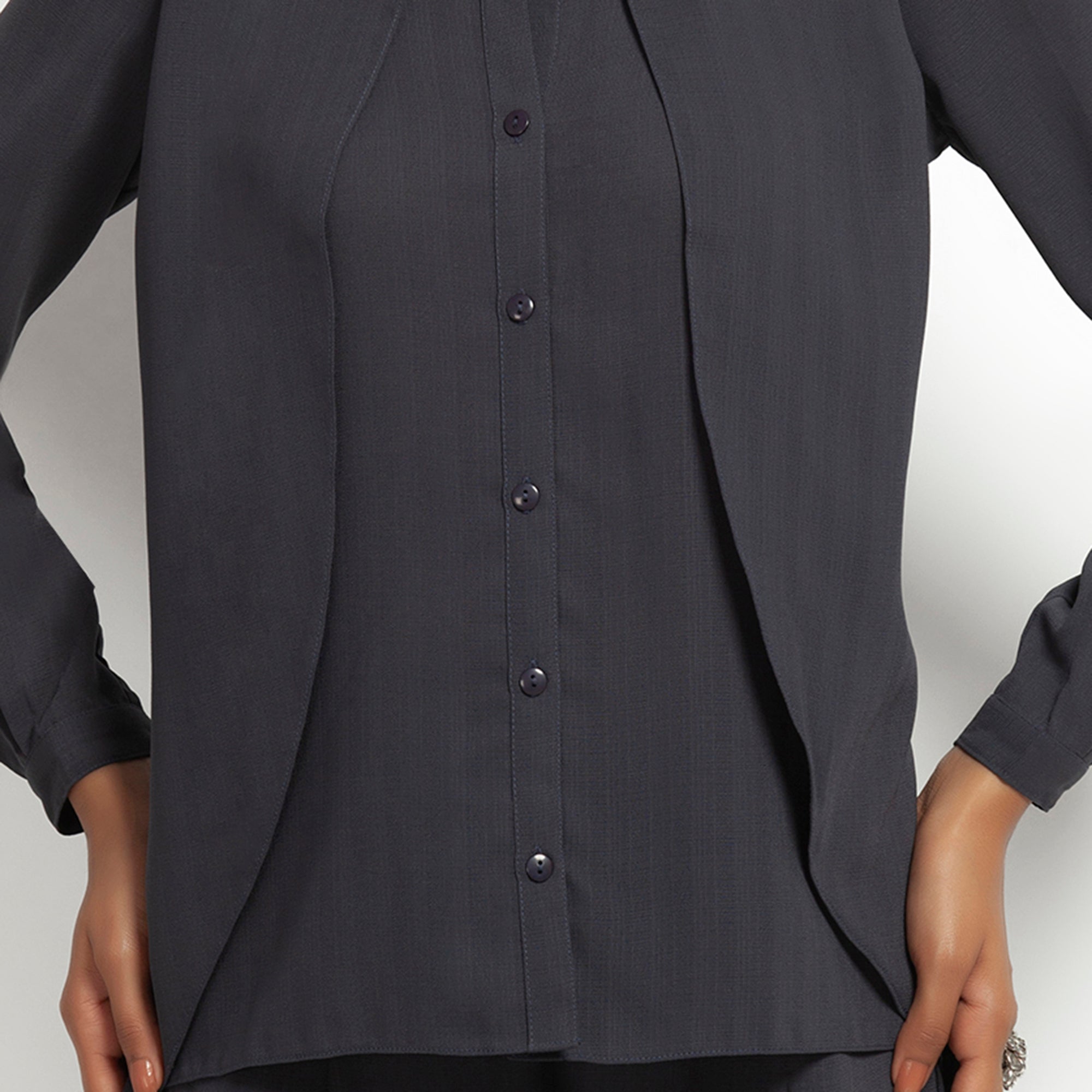 Dark Grey Double Layer Asymmetrical Top for Women-3