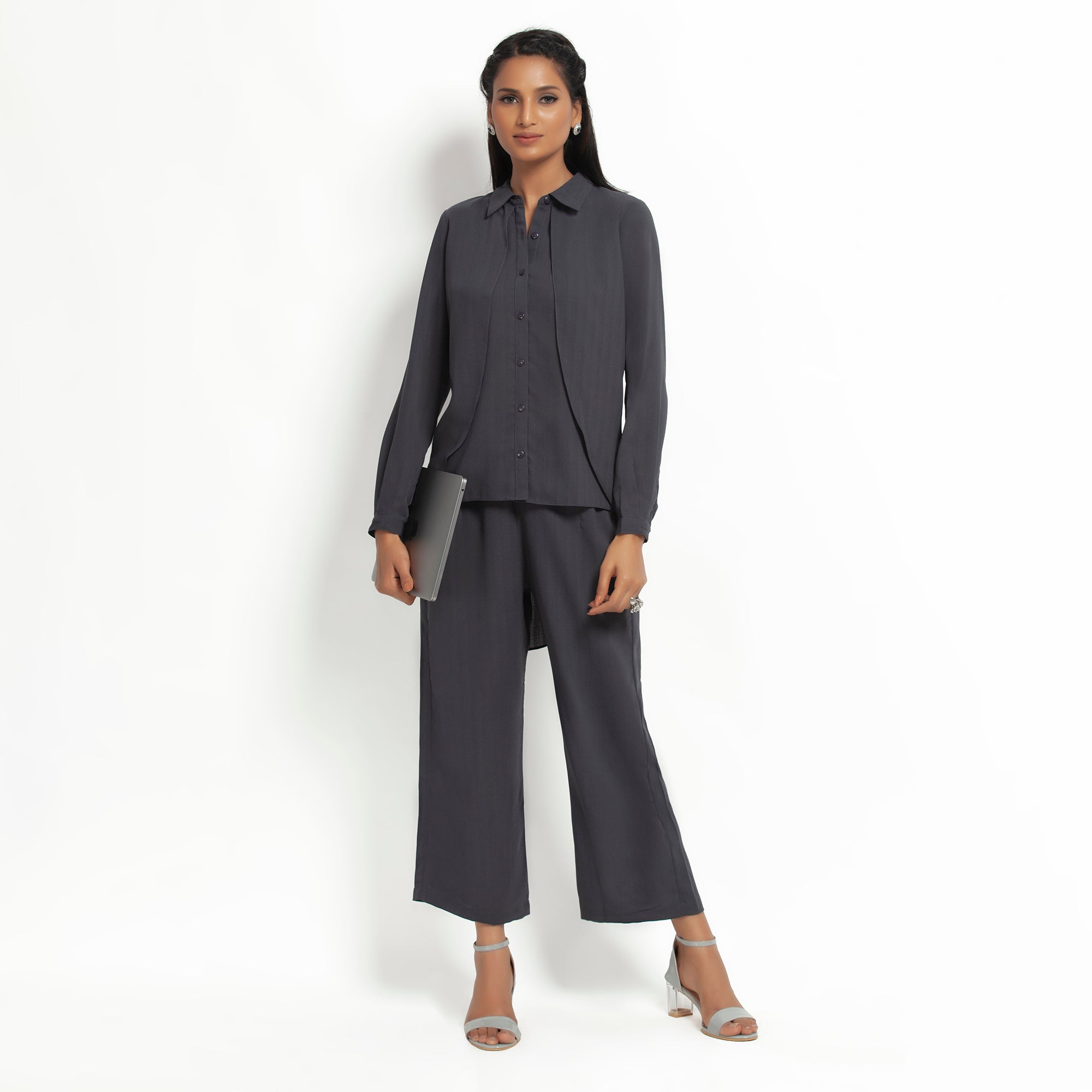 Dark Grey Double Layer Asymmetrical Top for Women-1