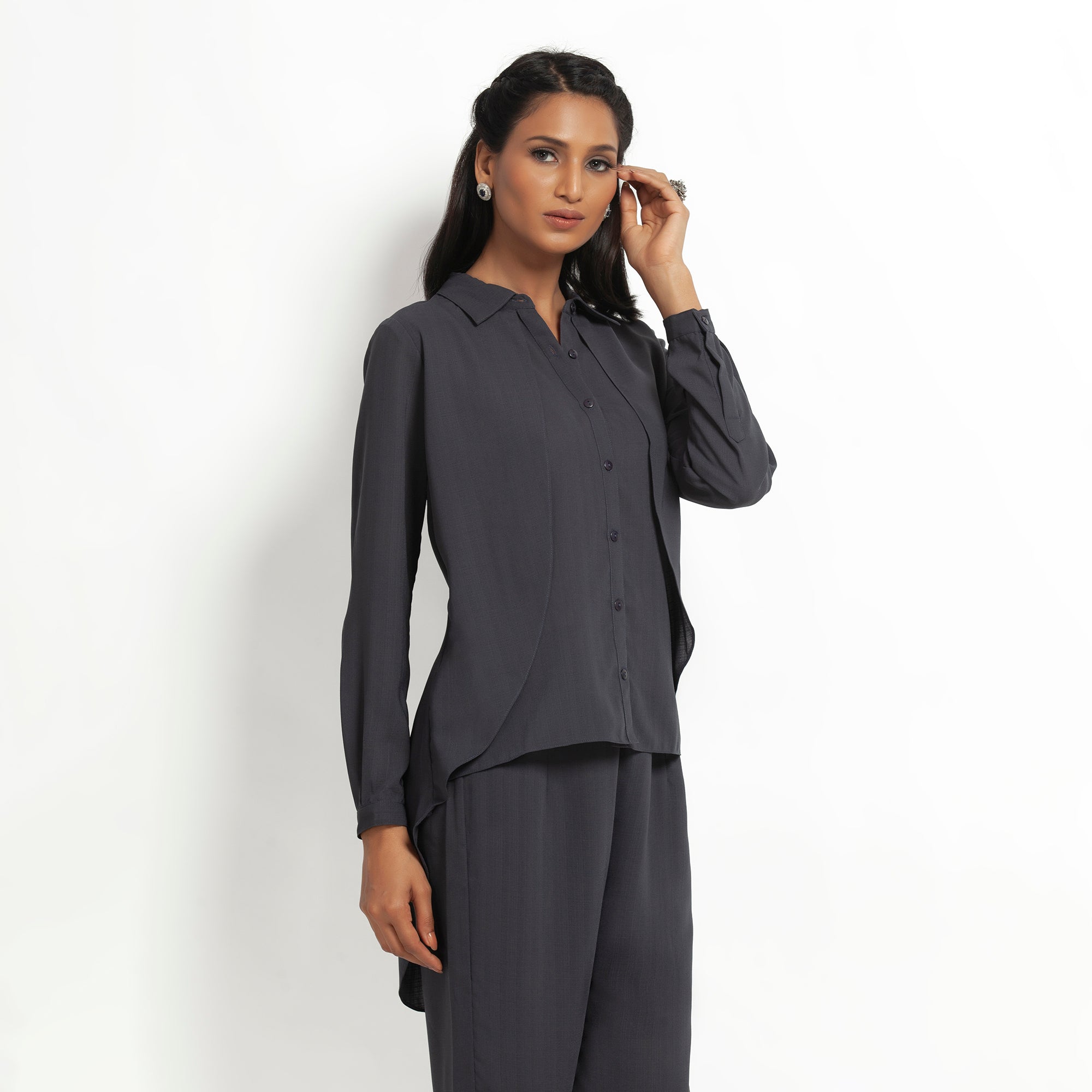 Dark Grey Double Layer Asymmetrical Top for Women-2