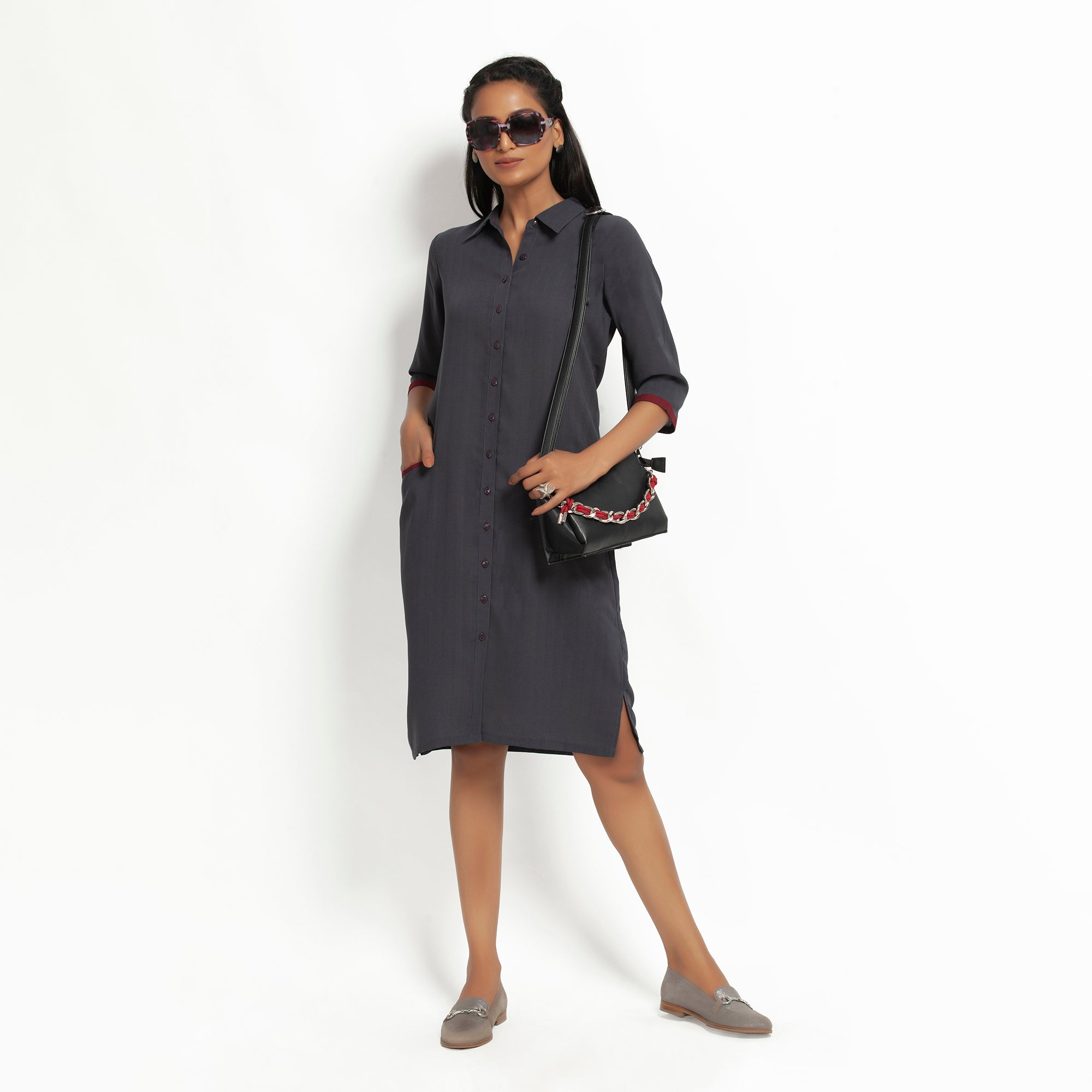 Dark Grey Straight Tunic Jacket for Women