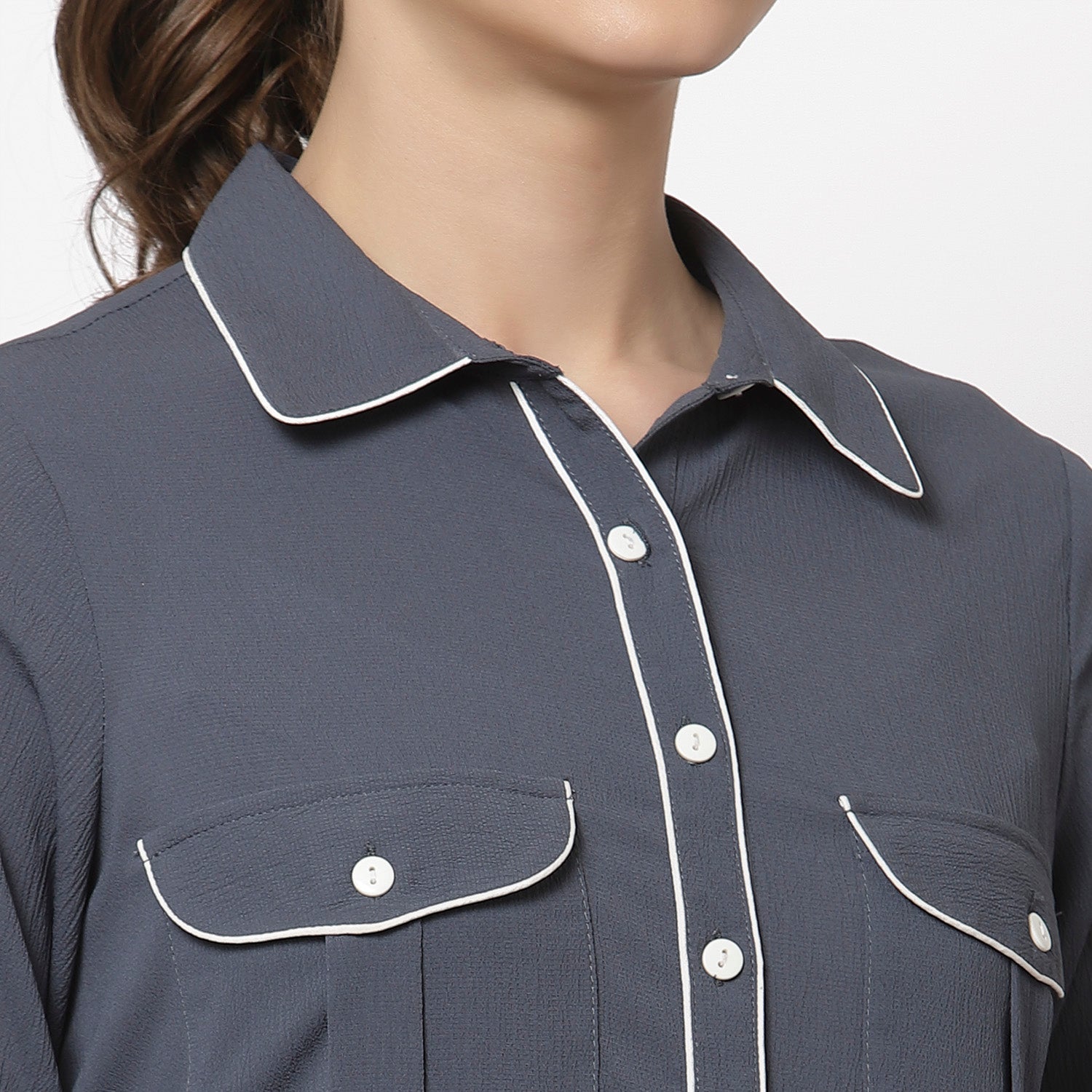 Blue Dress With White Piping & Inner