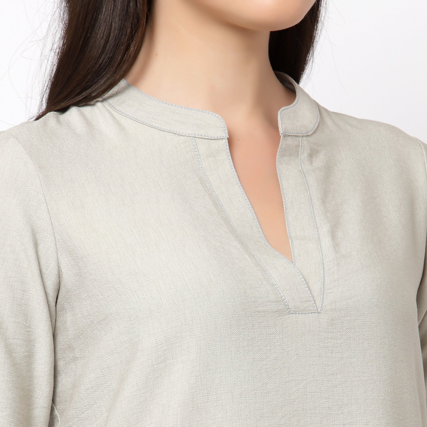 Tunik Gaya Kurta Linen Kelabu Dengan Butang