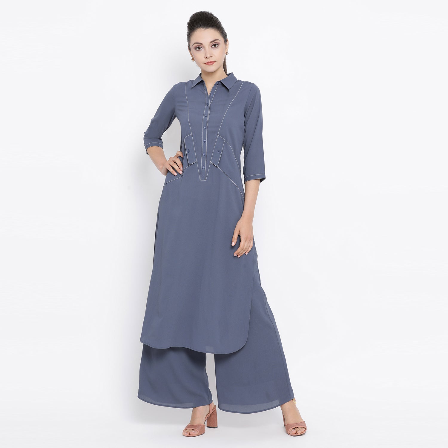 Stone Blue Kurta with Side Pocket