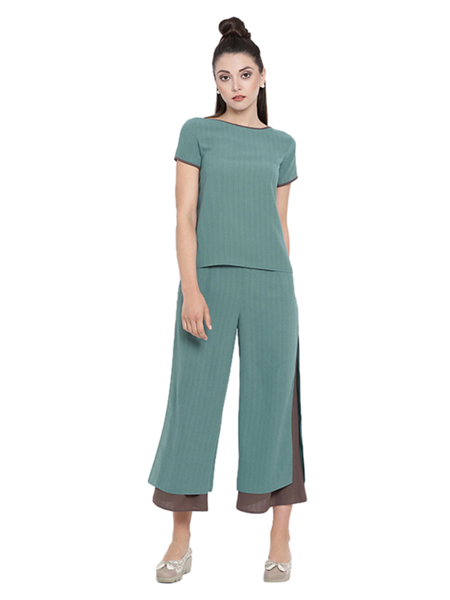 Buy Teal Boat Neck Top for Women