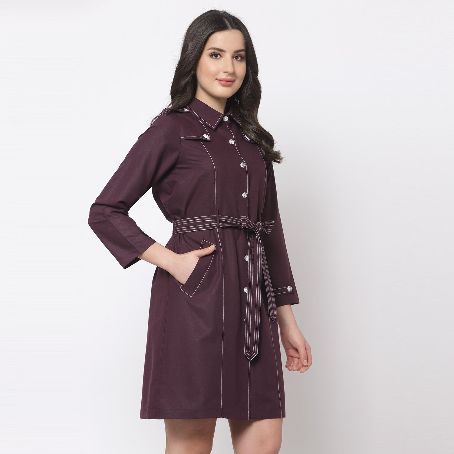 Purple Trench Coat with Belt for Women