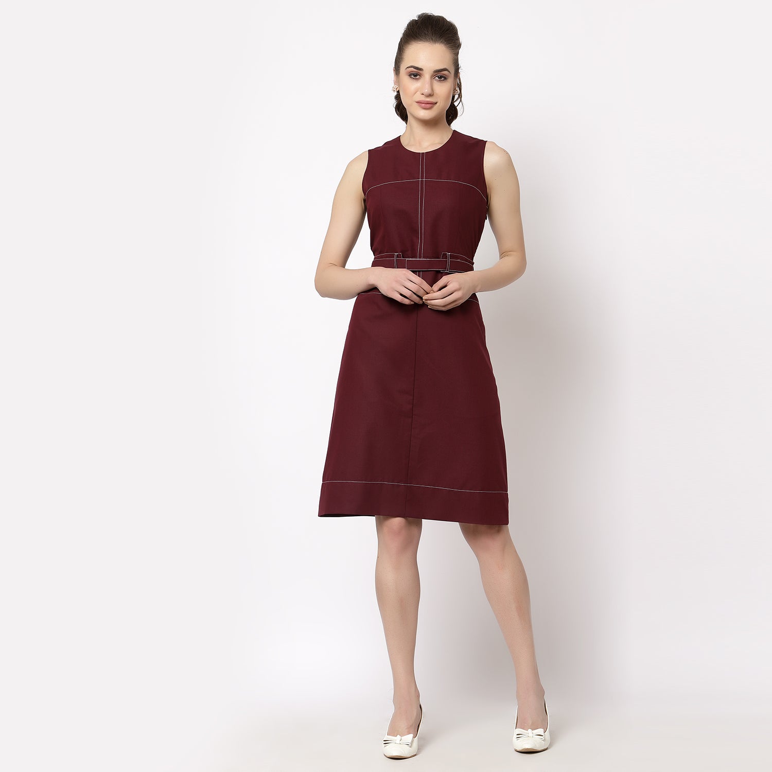 Buy Maroon Sleeveless Dresses for Women-1