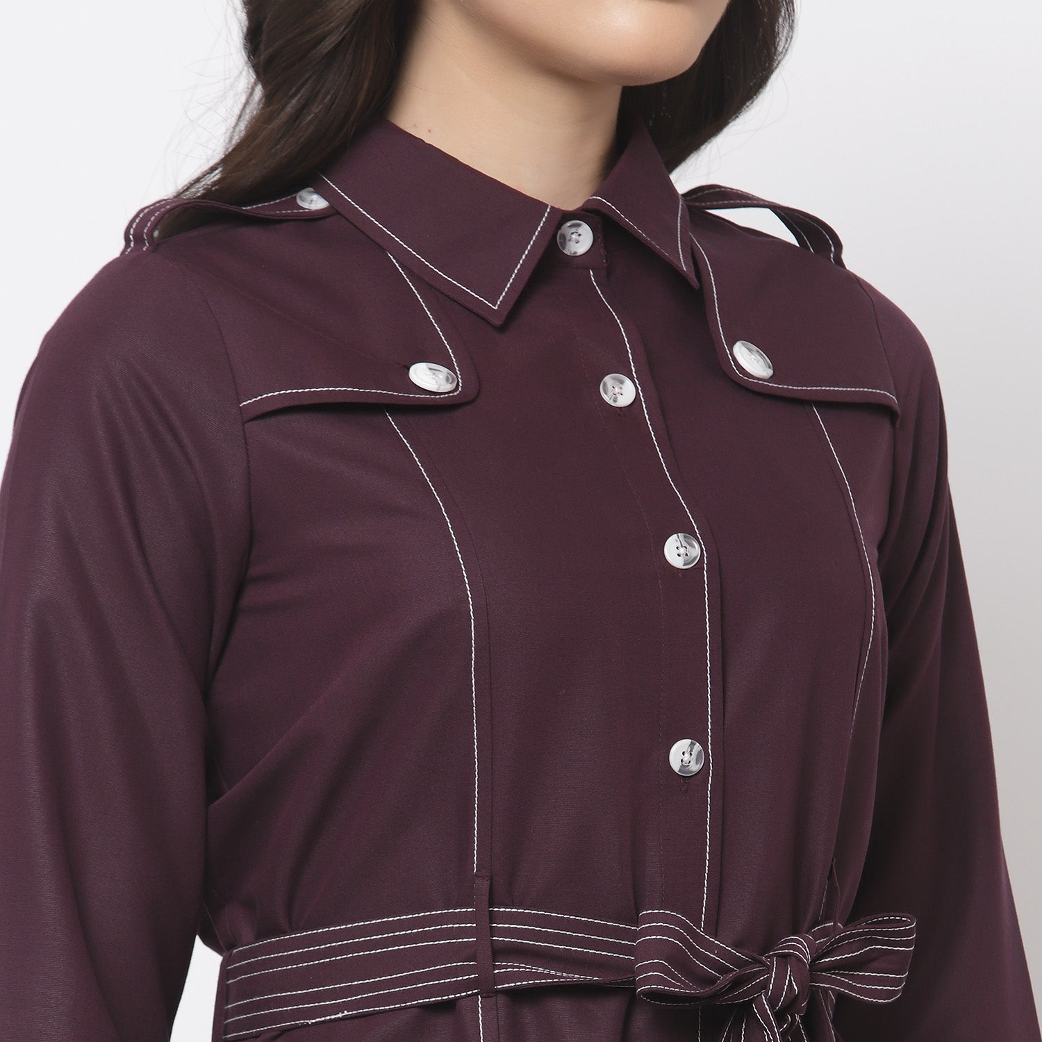 Purple Trench Coat with Belt for Women-3