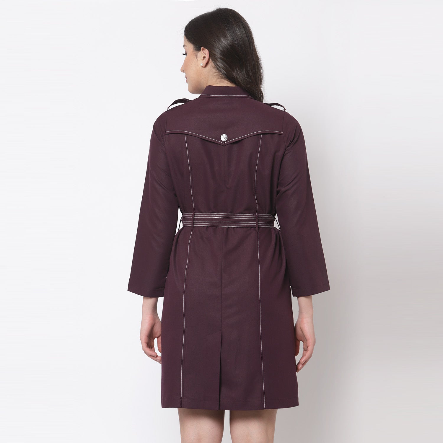 Purple Trench Coat with Belt for Women-4