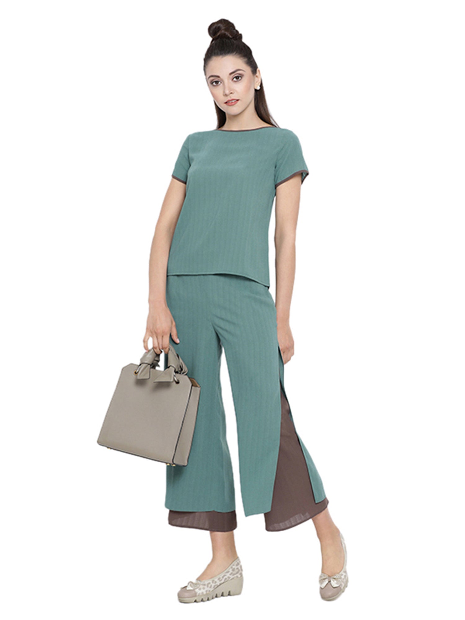 Buy Teal Boat Neck Top for Women-3