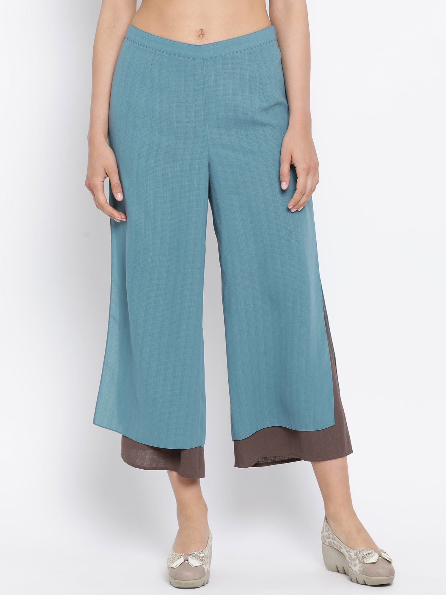 Teal & Beige Double Layer Palazzo for Women