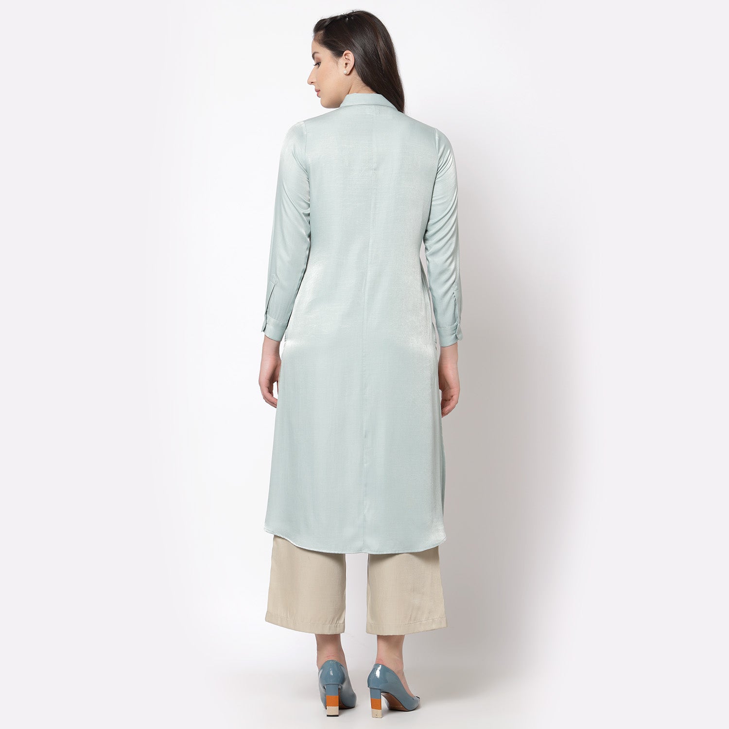 Blue and Beige Double Layer Tunic for Women-1