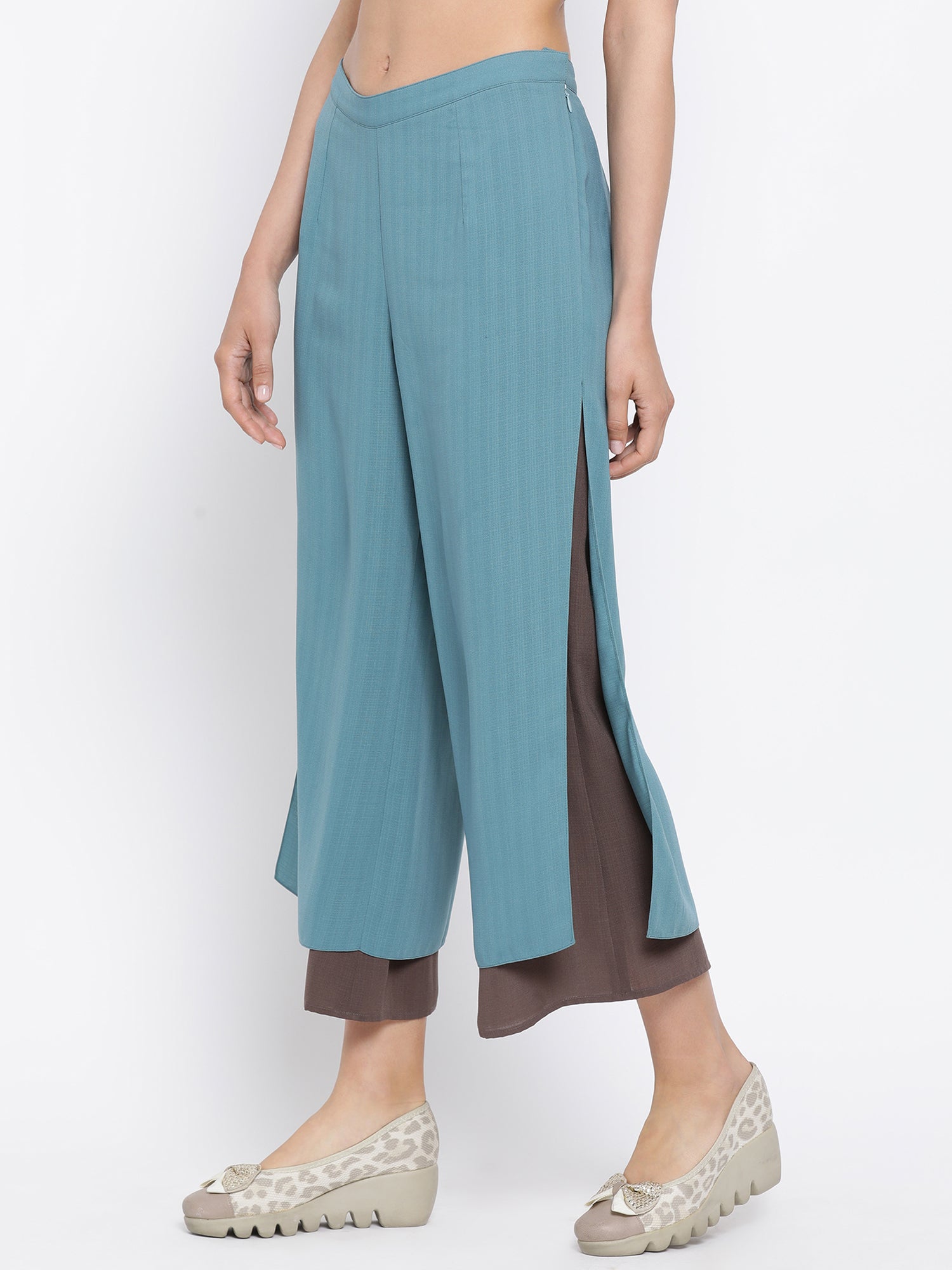 Teal & Beige Double Layer Palazzo for Women-1