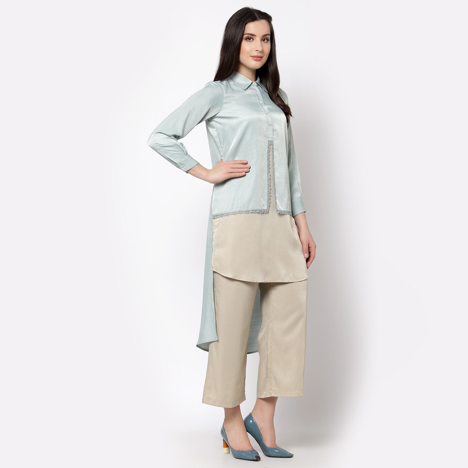Blue and Beige Double Layer Tunic for Women-3