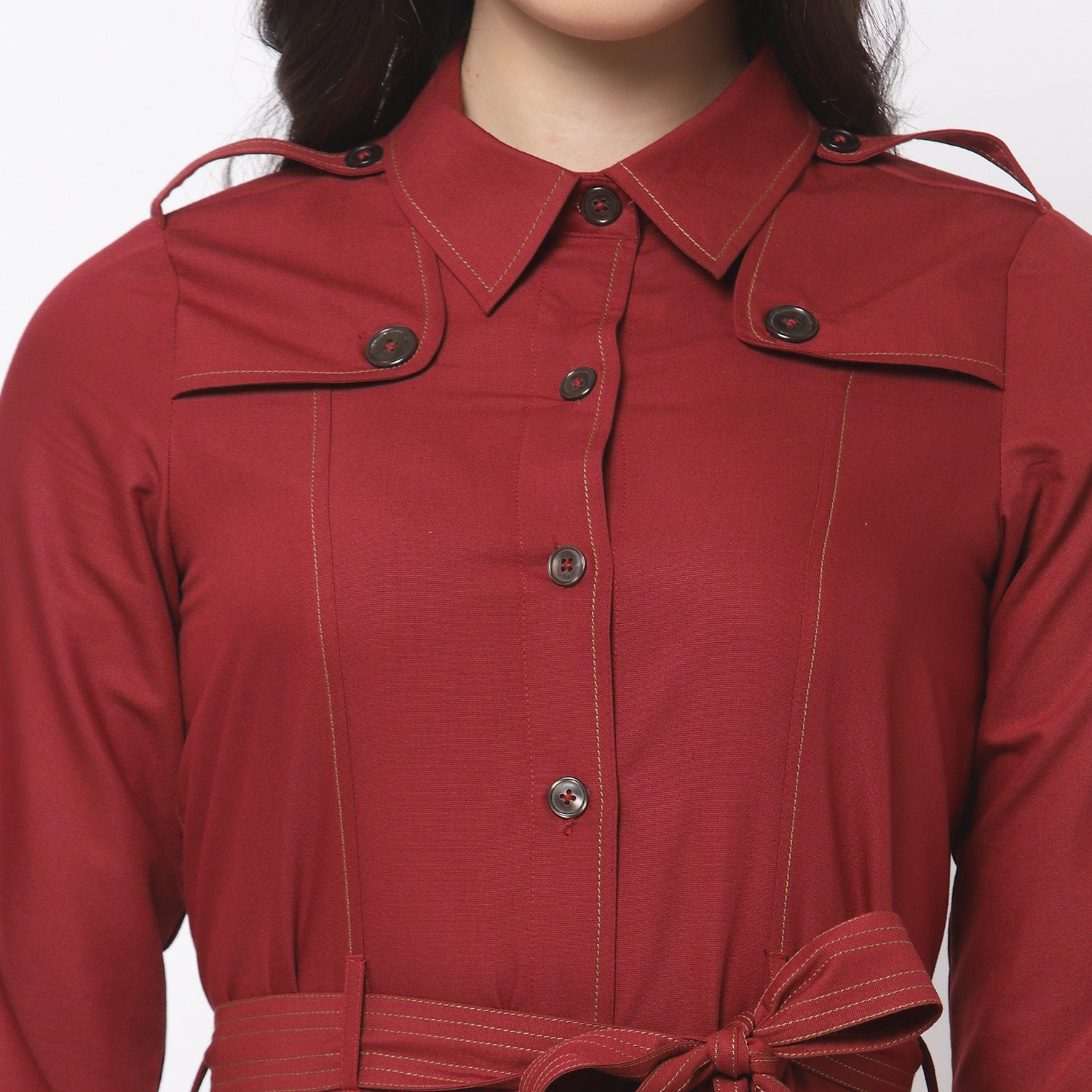 Red Trench Coat with Belt for Women-6