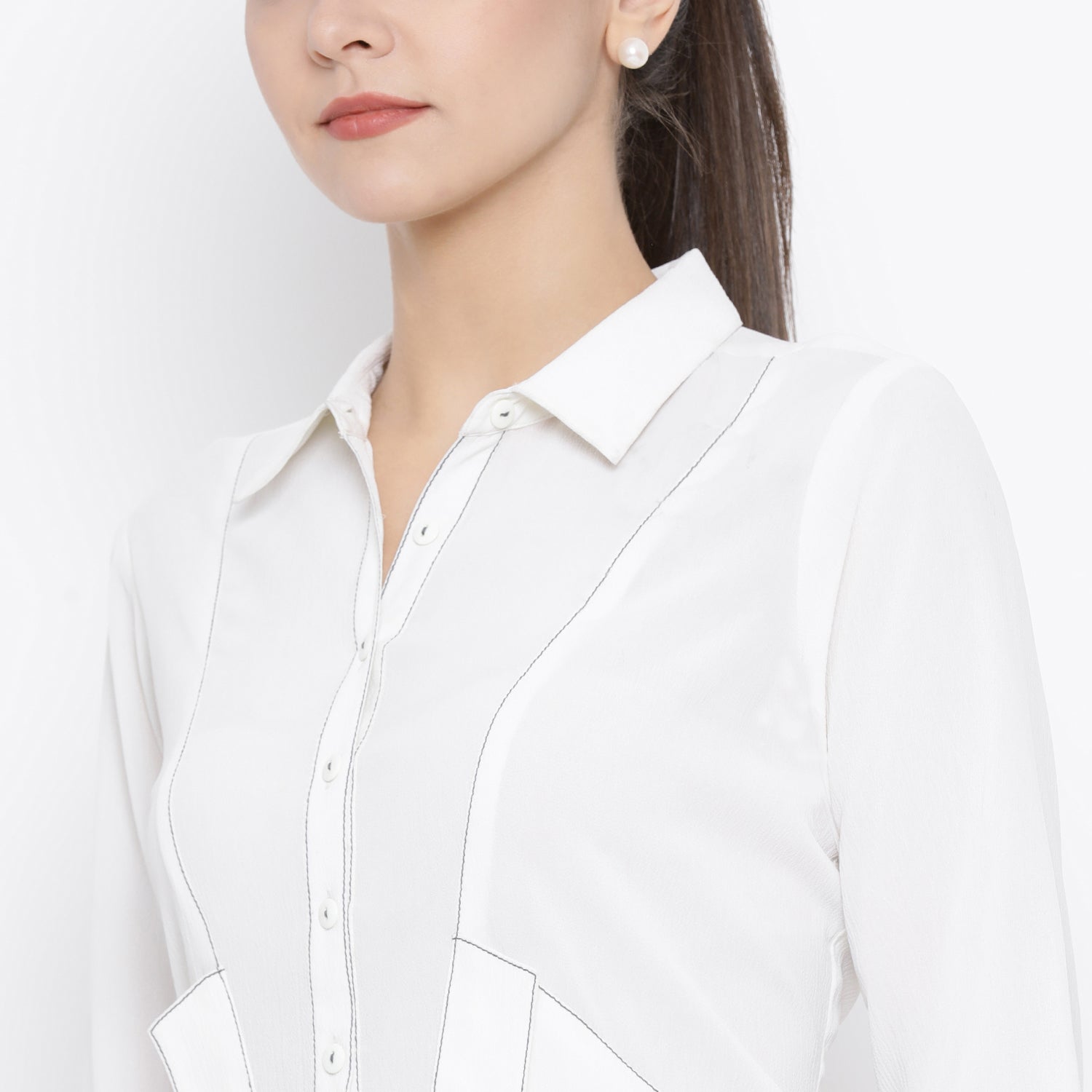 White Kurta with Side Pocket for Women-3