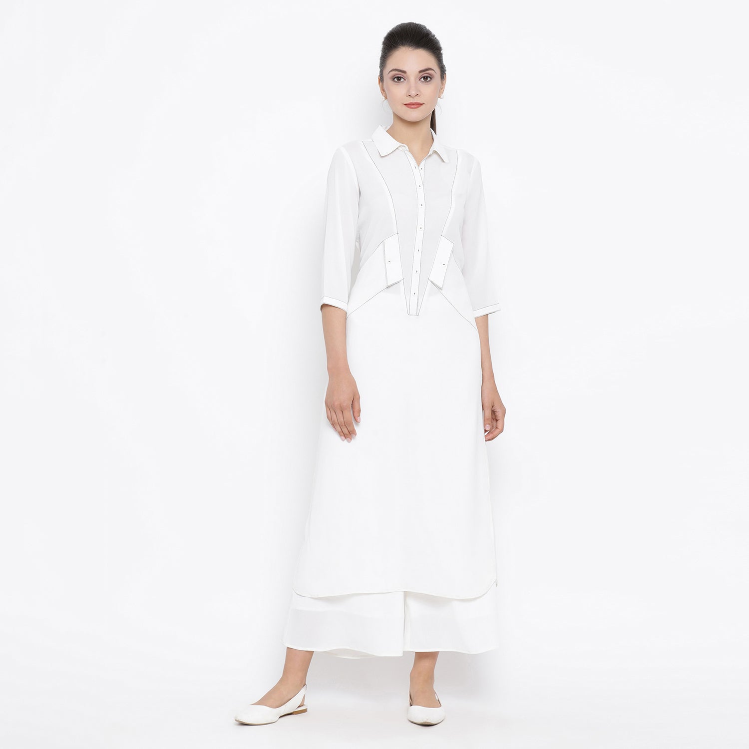 White Kurta with Side Pocket for Women
