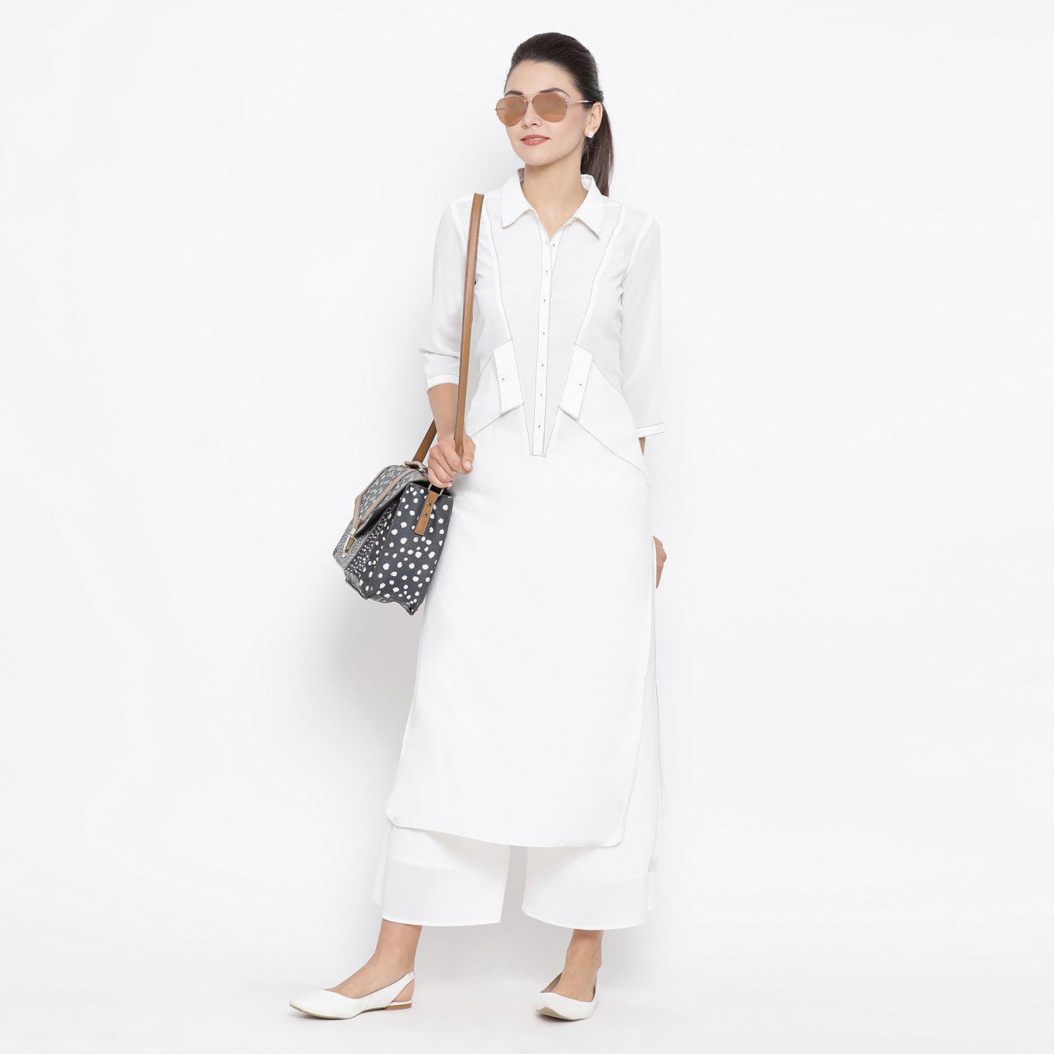 White Kurta with Side Pocket for Women-4