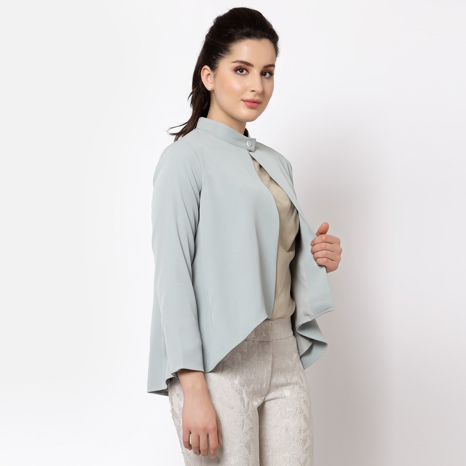 Blue Asymmetrical Flair Jacket for Women-1